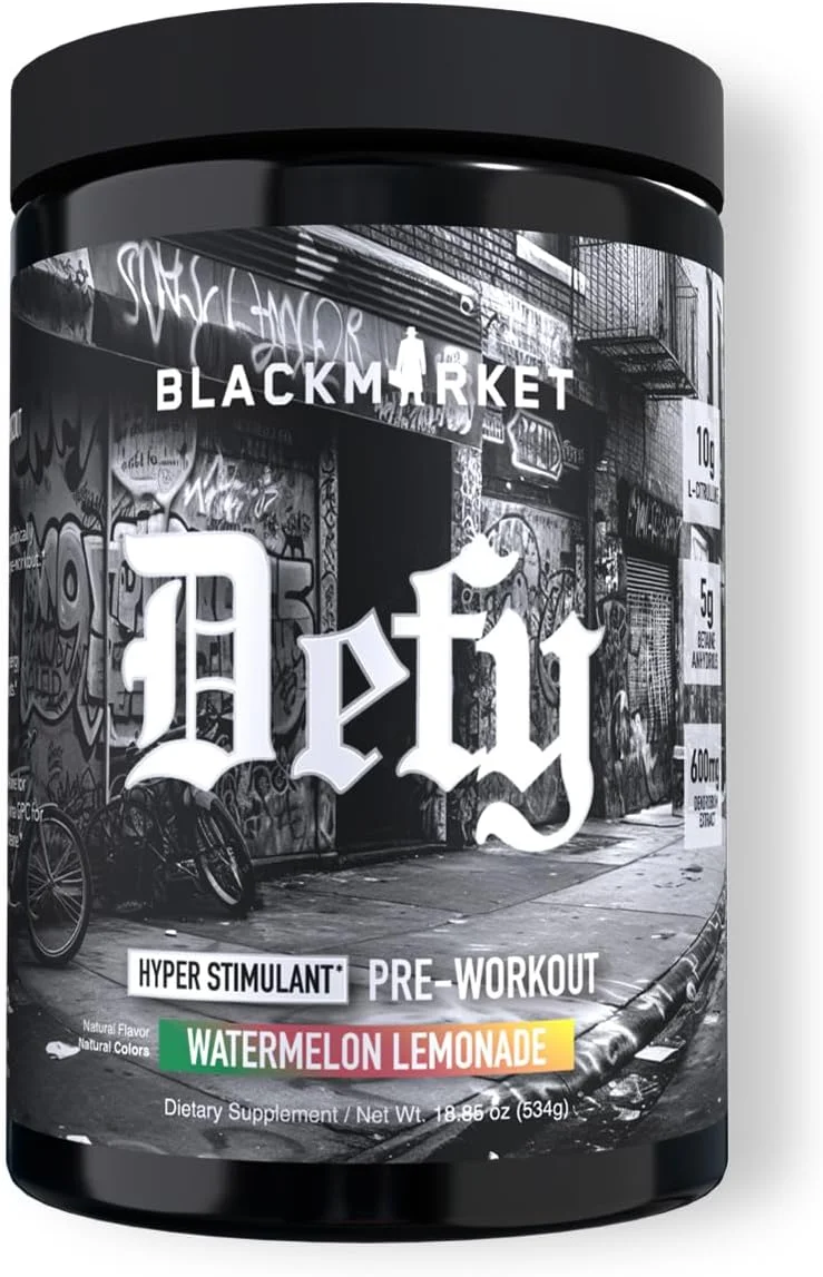 BLACKMARKET DEFY - پودر مکمل قبل از تمرین محرک قوی | 450 میلی گرم کافئین، اریا یارنسیس، دندروبیوم، ال-سیترولین | طعم هندوانه لیموناد | انرژی شدید، پمپ و تمرکز | 40/20 سروینگ