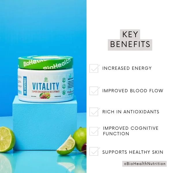 BioHealth Nutrition Vitality - عصاره اسفناج قرمز فوق العاده غلیظ | اکسید نیتریک برای حمایت روزانه از فشار خون و گردش خون و سلامت قلب