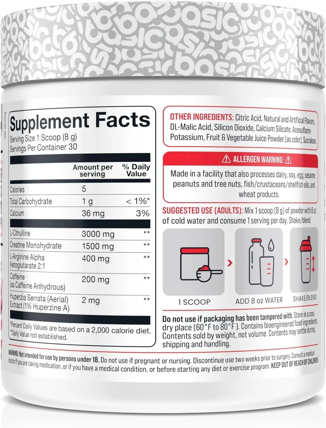 مکمل قبل از تمرین با 200 میلی گرم کافئین و 3000 میلی گرم سیترولین برای پشتیبانی از انرژی، تمرکز و قدرت، بدون سوزش بتا آلانین، وگان، بدون گلوتن، بدون شکر