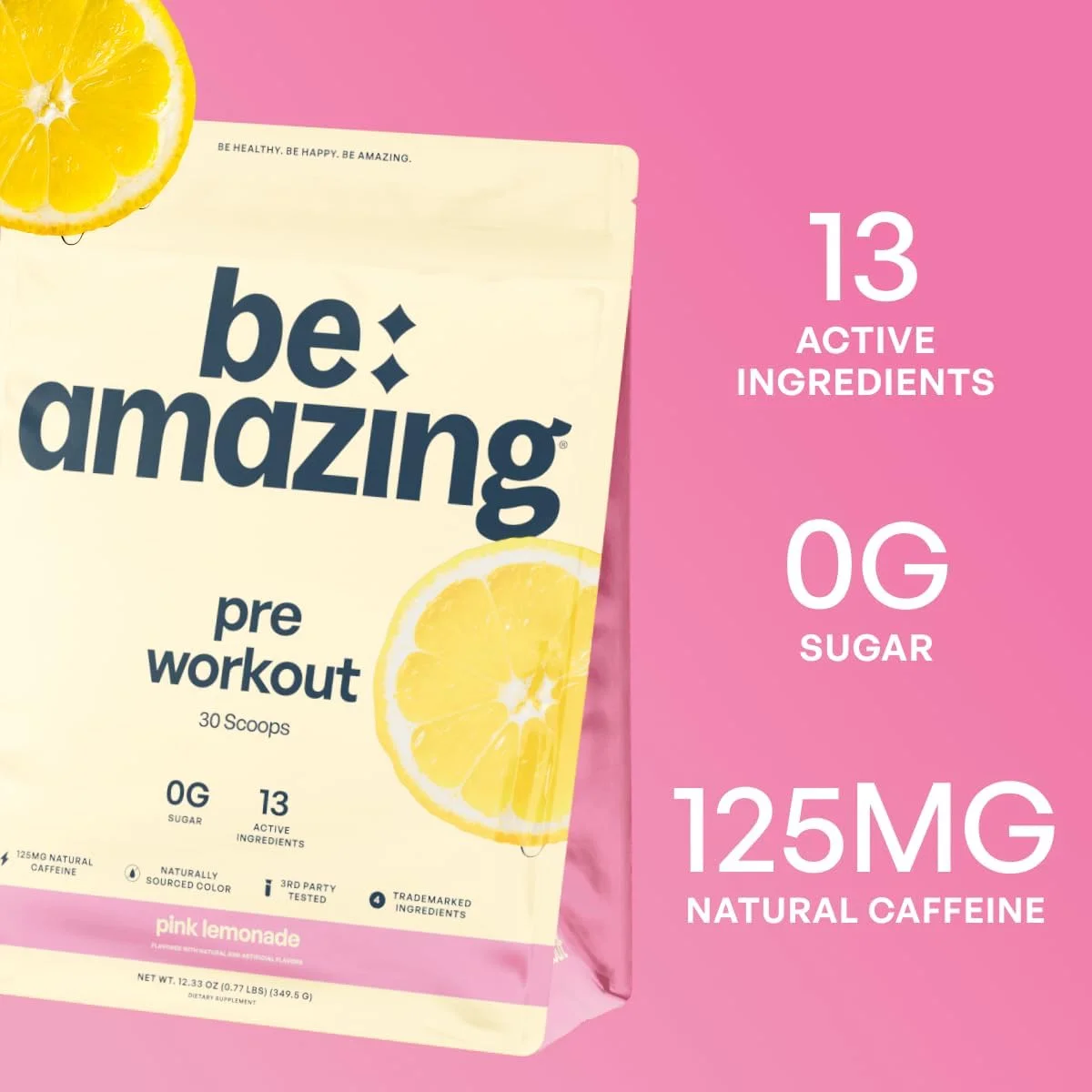 پودر مکمل قبل از تمرین "فوق العاده باش"، مکمل گیاهی با 125 میلی گرم کافئین طبیعی، آشواگاندا و آداپتوژن ها، مخلوط نوشیدنی بدون شکر برای مردان و زنان، بدون گلوتن، غیر GMO، لیموناد صورتی، 30 سروینگ