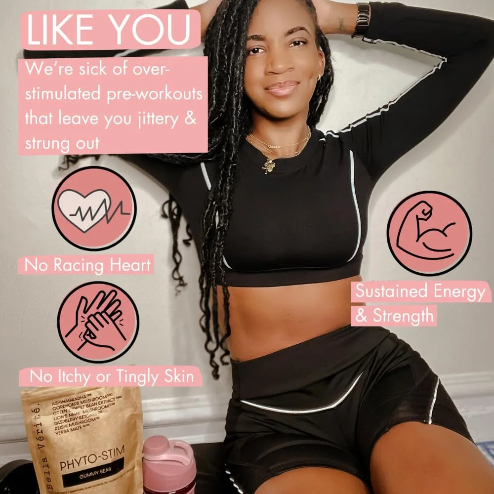 بلا وریته فیتو استیم - پودر مکمل غذایی ورزشی طبیعی قبل از تمرین - پودر استقامت و انرژی با یربا ماته، آشواگاندا و قارچ + 100 میلی گرم کافئین - طعم پاستیل خرسی (30 سروینگ)