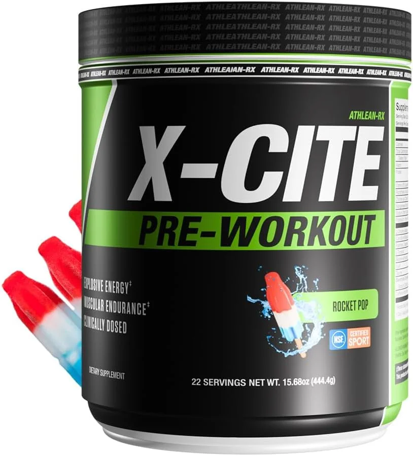 مکمل پیش از تمرین X-CITE از ATHLEAN-X - فرمول پیشرفته با بتا آلانین، کراتین و کافئین برای انرژی، استقامت، تمرکز و پمپ عضلانی نهایی، دارای گواهی NSF برای ورزش (22 سروینگ، راکت پاپ)