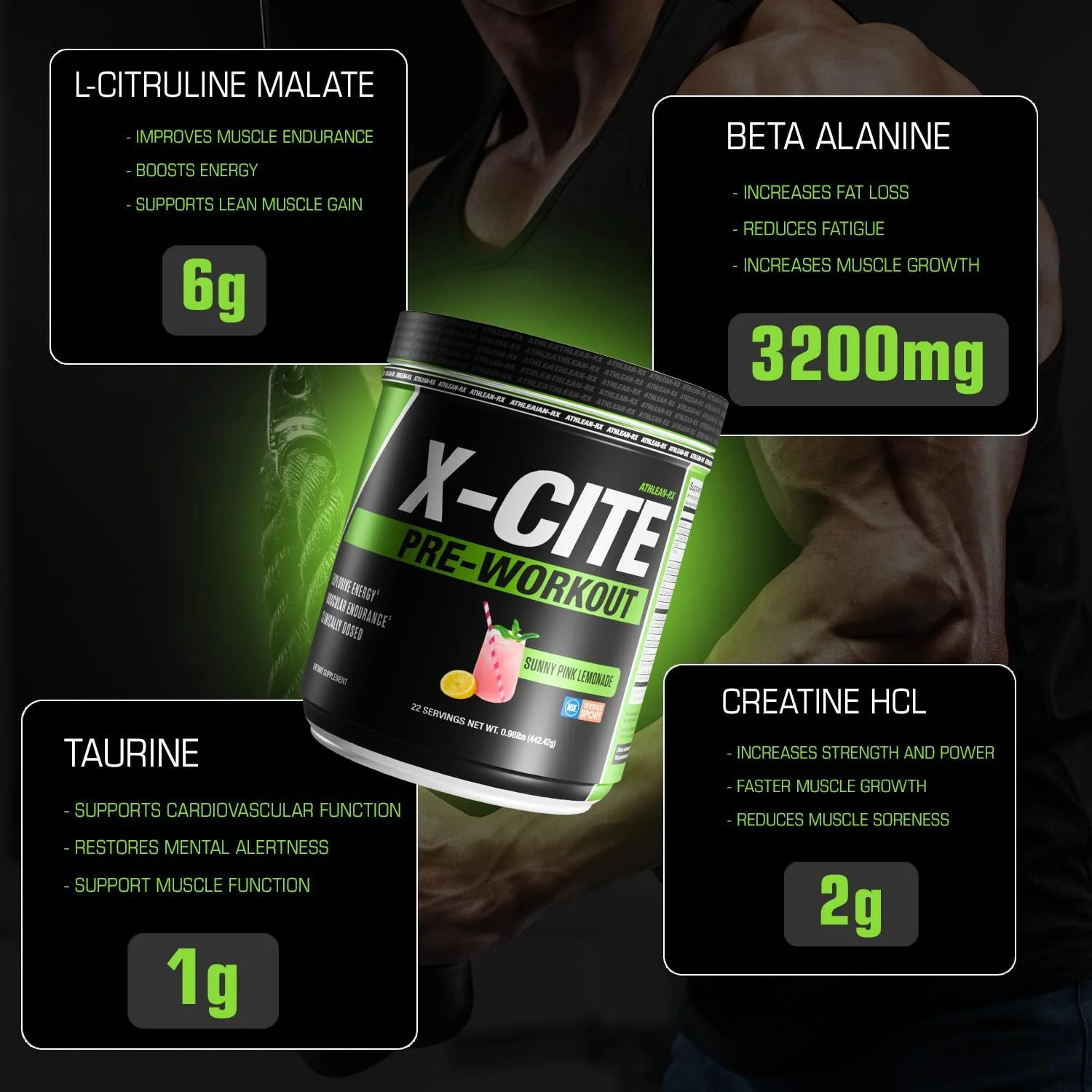 مکمل قبل از تمرین X-CITE از ATHLEAN-X - فرمول پیشرفته با بتا آلانین، کراتین و کافئین برای انرژی، استقامت، تمرکز و پمپاژ عضلانی عالی (22 سروینگ، لیموناد صورتی آفتابی)