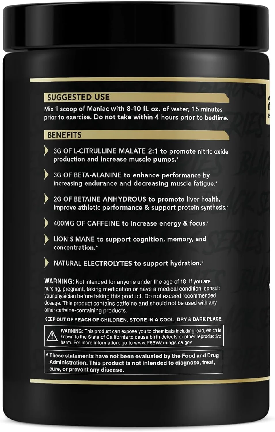 پودر پیش تمرین سری سیاه Anabolic Warfare Maniac، پشتیبانی از اکسید نیتریک، افزایش پمپ عضلانی، پشتیبانی از سنتز پروتئین*، اسلش آزادی 20 سروینگ