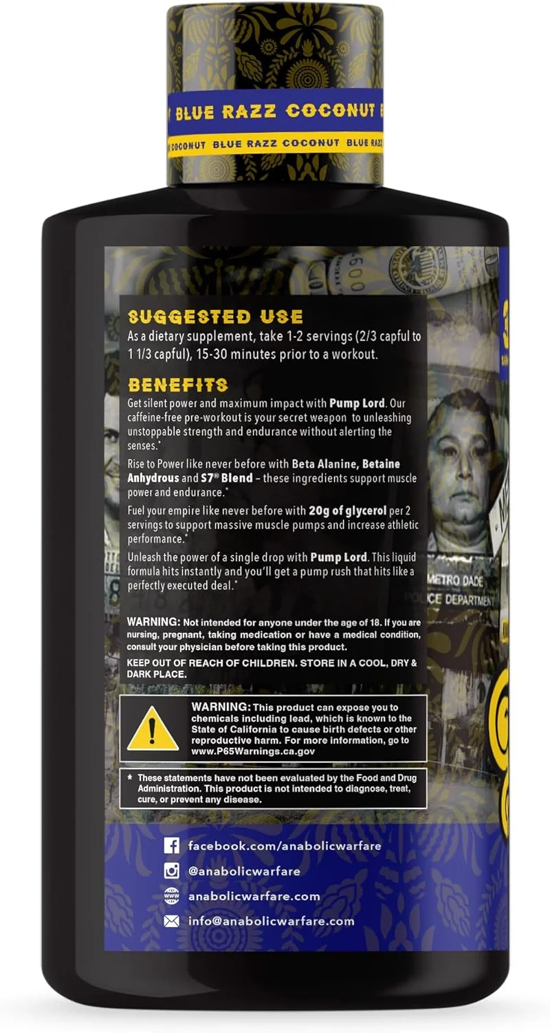 مکمل پمپ عضلانی بدون کافئین قبل از تمرین با گلیسرول، بتا آلانین، بتائین انهیدروس (تمشک آبی نارگیل - 32 سروینگ)