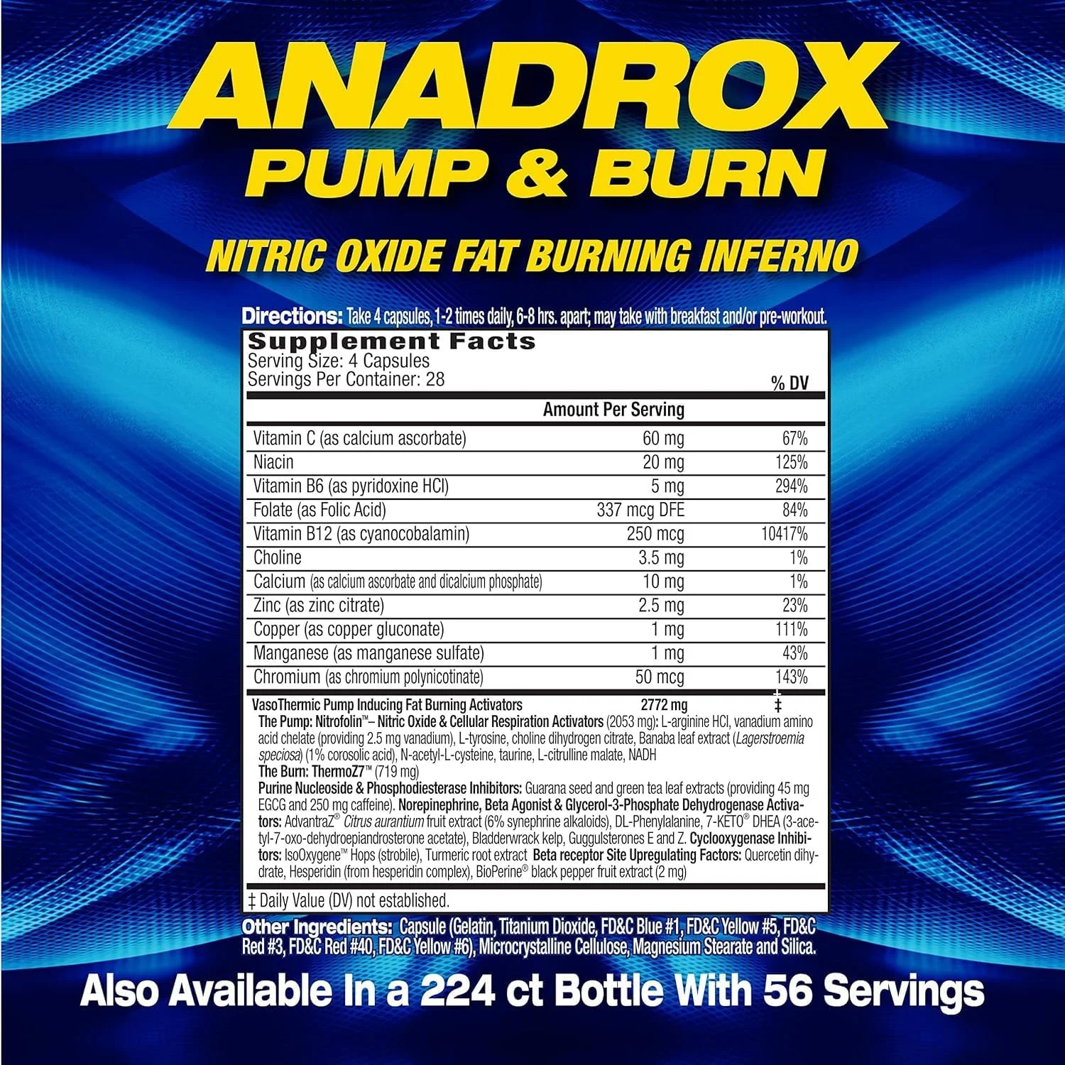 MHP Anadrox Pump & Burn، اکسید نیتریک برای افزایش سوخت و ساز بدن، 112 کپسول