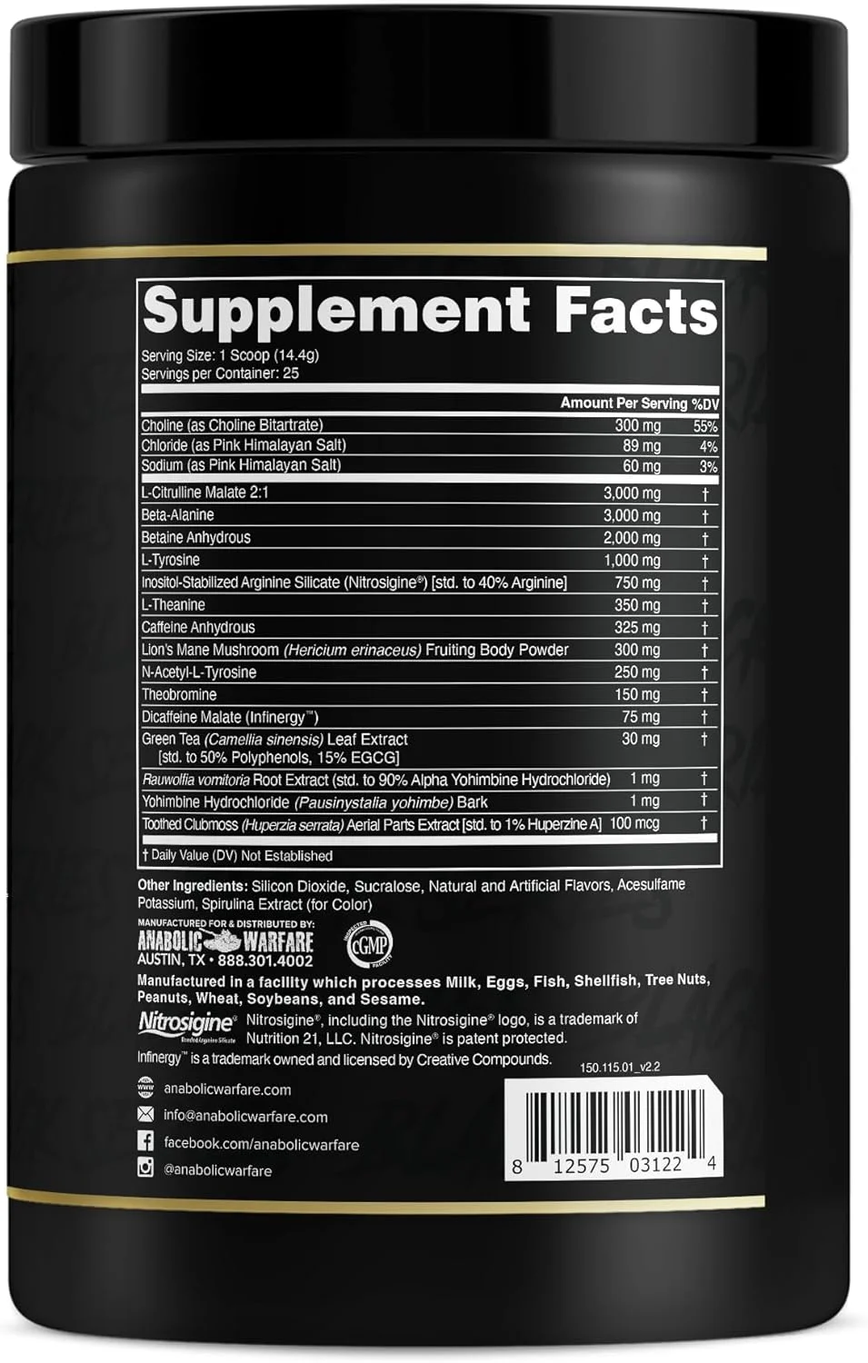 پودر پیش تمرین سری سیاه Anabolic Warfare Maniac، پشتیبانی از اکسید نیتریک، افزایش پمپ عضلانی، پشتیبانی از سنتز پروتئین*، اسلش آزادی 20 سروینگ