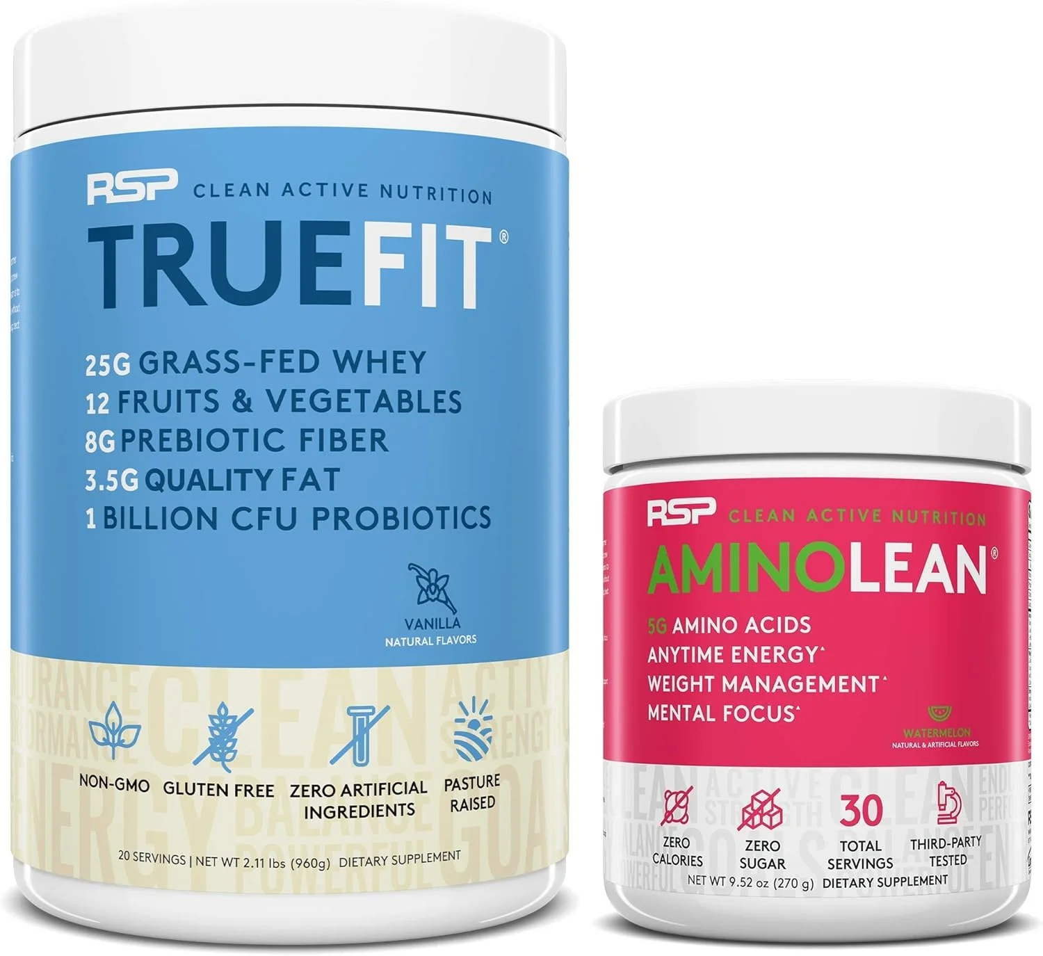 انرژی قبل از تمرین آمینو لین RSP NUTRITION (هندوانه 30 سروینگ) به همراه پودر پروتئین TrueFit (وانیلی 2 پوند)