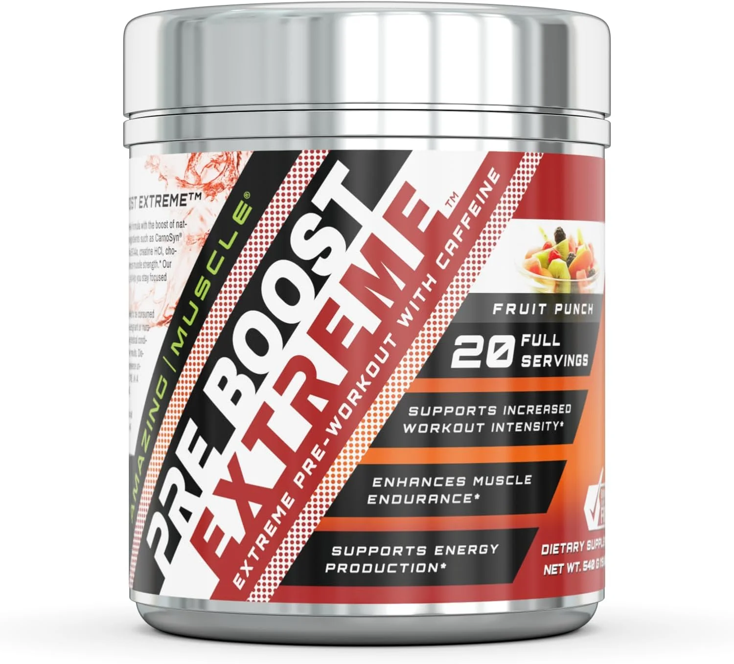 فرمول پیش از تمرین ماهیچه فوق العاده - حاوی کافئین، بیوپرین، بی سی ای ای و موارد دیگر - پشتیبانی از افزایش شدت تمرین - افزایش استقامت عضلات - 20 سروینگ کامل (پانچ میوه)