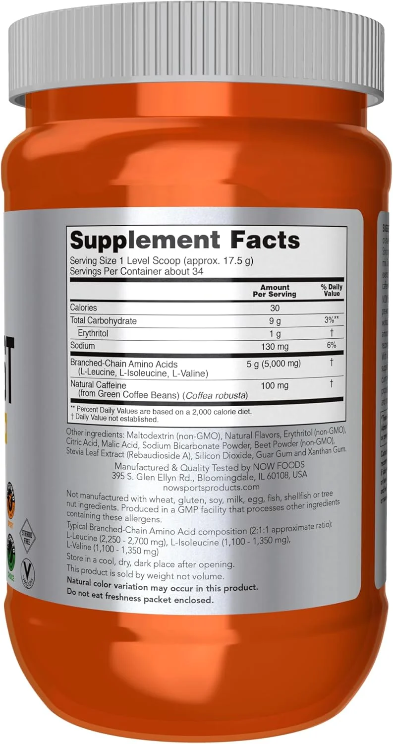 پودر مکمل غذایی ورزشی NOW Foods، حاوی 5 گرم BCAA، 100 میلی گرم کافئین، پانچ گرمسیری، 600 گرم پودر مکمل غذایی ورزشی NOW Foods، حاوی 5 گرم BCAA، 100 میلی گرم کافئین، پانچ گرمسیری، 600 گرم
