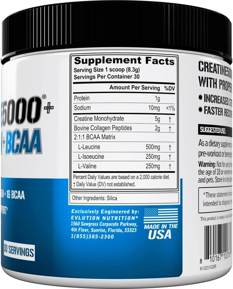 EVLution Nutrition کراتین 5000 + کلاژن + BCAA - برای بانوان - پشتیبانی از رشد عضلات بدون چربی - 5 گرم کراتین مونوهیدرات، 2 گرم پپتیدهای کلاژن و 1 گرم BCAA در هر وعده - 30 وعده - پودر بدون طعم EVLution Nutrition کراتین 5000 + کلاژن + BCAA - برای بانوان - پشتیبانی از رشد عضلات بدون چربی - 5 گرم کراتین مونوهیدرات، 2 گرم پپتیدهای کلاژن و 1 گرم BCAA در هر وعده - 30 وعده - پودر بدون طعم