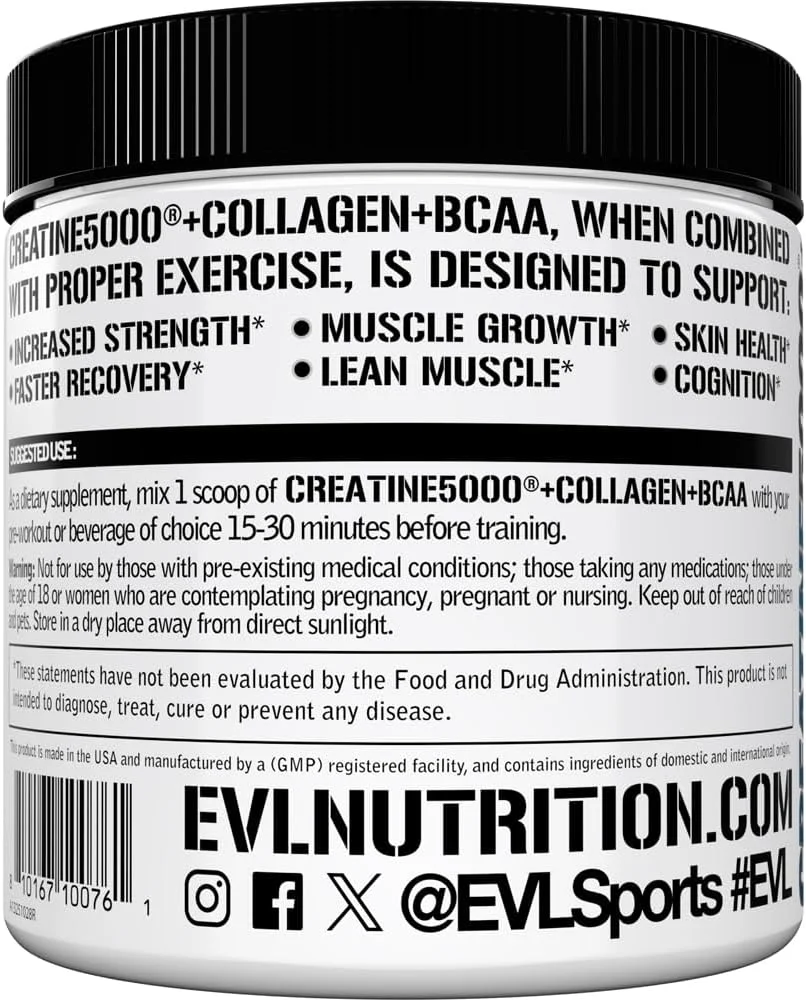 EVLution Nutrition کراتین 5000 + کلاژن + BCAA - برای بانوان - پشتیبانی از رشد عضلات بدون چربی - 5 گرم کراتین مونوهیدرات، 2 گرم پپتیدهای کلاژن و 1 گرم BCAA در هر وعده - 30 وعده - پودر بدون طعم EVLution Nutrition کراتین 5000 + کلاژن + BCAA - برای بانوان - پشتیبانی از رشد عضلات بدون چربی - 5 گرم کراتین مونوهیدرات، 2 گرم پپتیدهای کلاژن و 1 گرم BCAA در هر وعده - 30 وعده - پودر بدون طعم