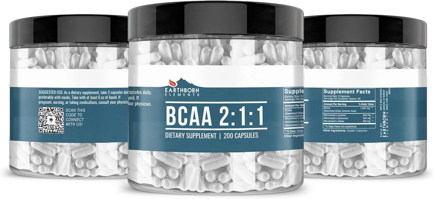 Earthborn Elements BCAA، 200 کپسول، خالص و رقیق نشده، بدون افزودنی