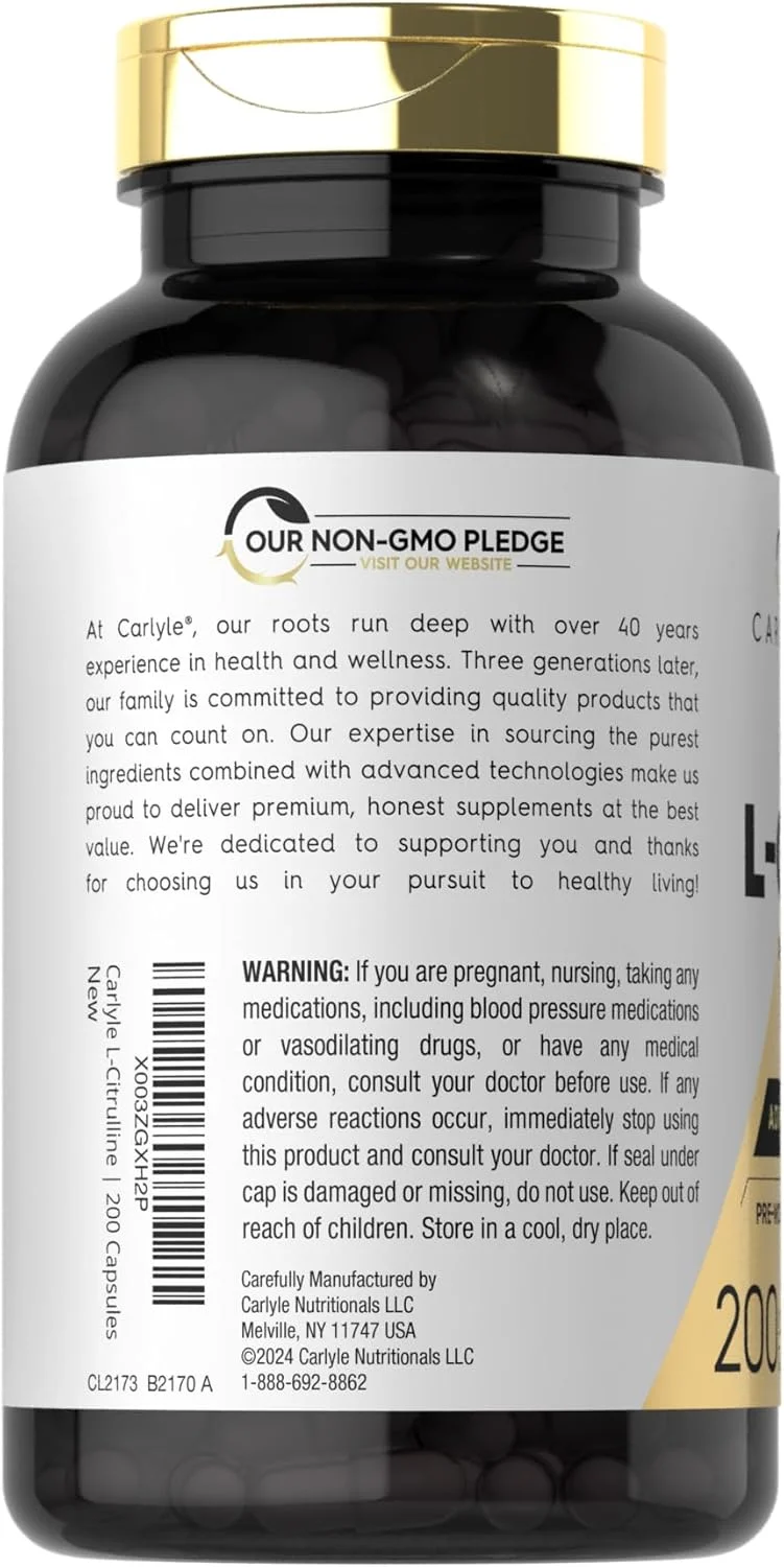 مکمل ال-سیترولین کارلایل | 1600 میلی گرم | 200 کپسول پودری | برای مردان و زنان | فرمول پیشرفته ورزشکاران | غیر GMO و بدون گلوتن مکمل ال-سیترولین کارلایل | 1600 میلی گرم | 200 کپسول پودری | برای مردان و زنان | فرمول پیشرفته ورزشکاران | غیر GMO و بدون گلوتن