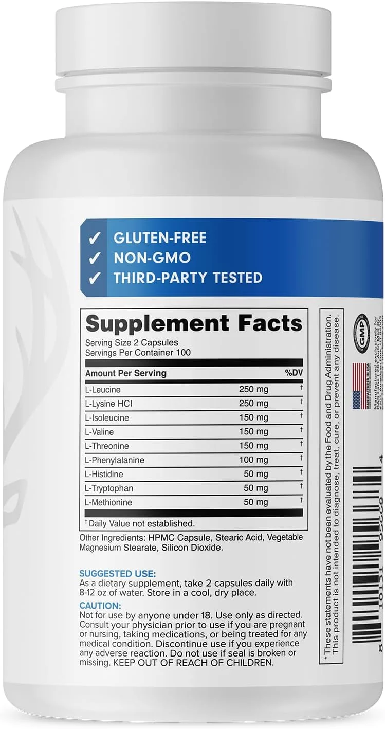 کپسول های آمینو اسیدهای ضروری باکت آپ - مکمل آمینو اسیدهای ضروری | 1200 میلی گرم در هر وعده | مناسب برای استفاده در حال حرکت | بدون گلوتن، غیر GMO، تست شده توسط شخص ثالث | 100 وعده (200 کپسول) کپسول های آمینو اسیدهای ضروری باکت آپ - مکمل آمینو اسیدهای ضروری | 1200 میلی گرم در هر وعده | مناسب برای استفاده در حال حرکت | بدون گلوتن، غیر GMO، تست شده توسط شخص ثالث | 100 وعده (200 کپسول)