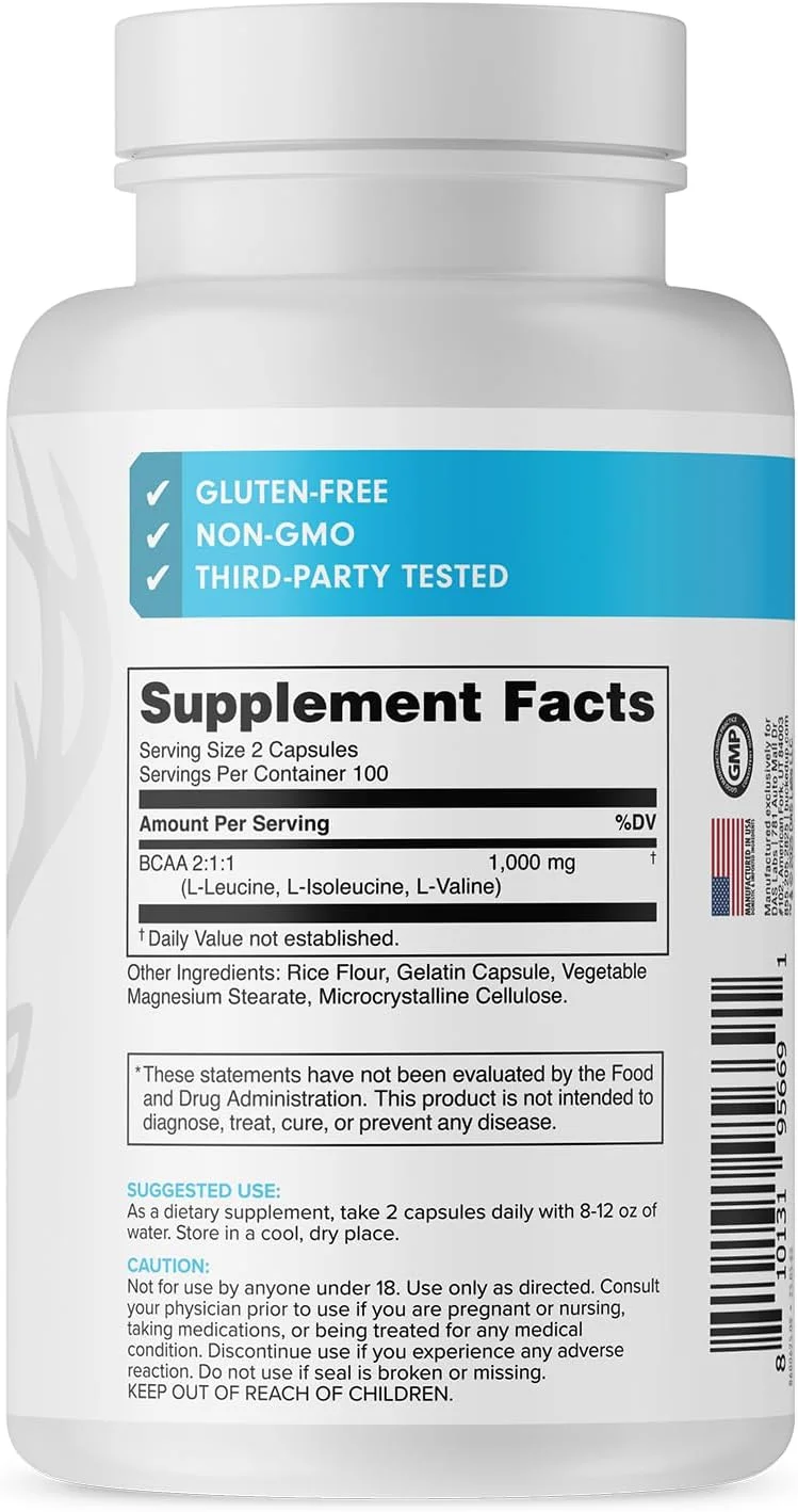 کپسول های آمینو اسیدهای شاخه دار 2:1:1 | مکمل آمینو اسیدهای شاخه دار | 1000 میلی گرم در هر وعده | بدون گلوتن، غیر تراریخته، تست شده توسط شخص ثالث | مکمل BCAA 100 وعده (200 کپسول) کپسول های آمینو اسیدهای شاخه دار 2:1:1 | مکمل آمینو اسیدهای شاخه دار | 1000 میلی گرم در هر وعده | بدون گلوتن، غیر تراریخته، تست شده توسط شخص ثالث | مکمل BCAA 100 وعده (200 کپسول)