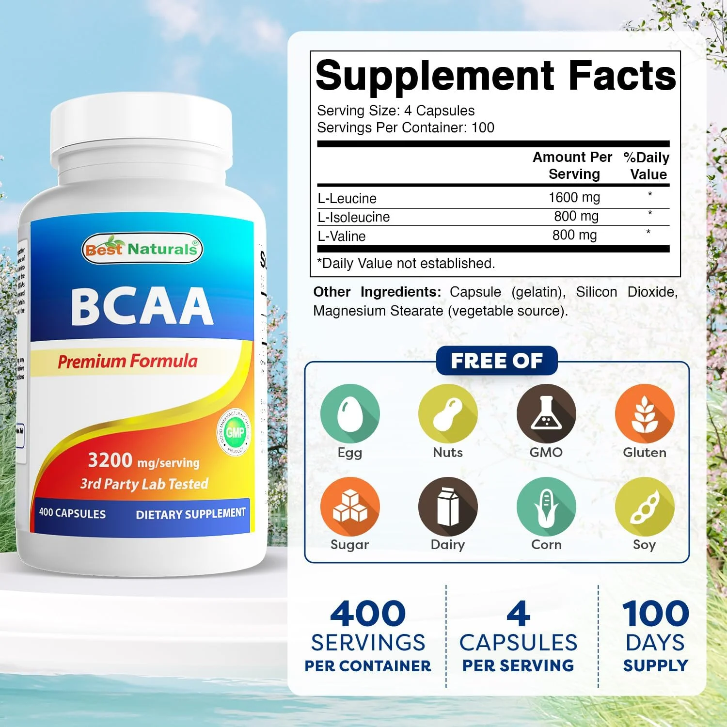 بهترین نچرالز، آمینو اسیدهای شاخه دار (BCAA)، 3200 میلی گرم در هر وعده، 400 کپسول - درجه دارویی - فرمول فوری 100% خالص | مکمل بدنسازی قبل/بعد از تمرین | افزایش رشد عضلات بهترین نچرالز، آمینو اسیدهای شاخه دار (BCAA)، 3200 میلی گرم در هر وعده، 400 کپسول - درجه دارویی - فرمول فوری 100% خالص | مکمل بدنسازی قبل/بعد از تمرین | افزایش رشد عضلات