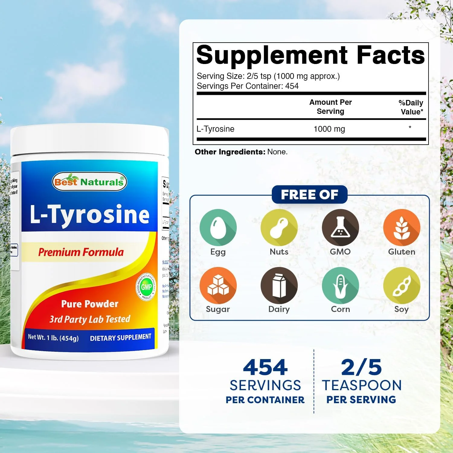 پودر خالص ال-تیروزین نچرالز بست، ۴۵۰ گرم پودر خالص ال-تیروزین نچرالز بست، ۴۵۰ گرم