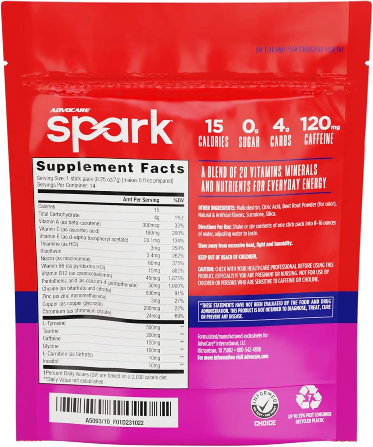 مخلوط نوشیدنی انرژی زا AdvoCare Spark - مکمل ویتامین و آمینو اسید - پشتیبانی از انرژی و تمرکز* - پشتیبانی قابل حمل از سیستم ایمنی* - بدون شکر - پانچ میوه، 14 بسته چوبی (99 گرم) مخلوط نوشیدنی انرژی زا AdvoCare Spark - مکمل ویتامین و آمینو اسید - پشتیبانی از انرژی و تمرکز* - پشتیبانی قابل حمل از سیستم ایمنی* - بدون شکر - پانچ میوه، 14 بسته چوبی (99 گرم)
