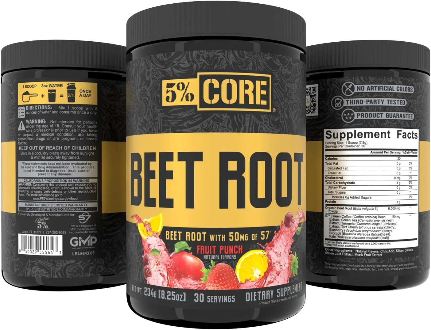 پودر ریشه چغندر ارگانیک 5% نوتریشن | مکمل نیتریک اکسید ریشه چغندر برای قبل از تمرین | 6000 میلی گرم عصاره | وگان و کتو | 30 سروینگ (پانچ میوه)