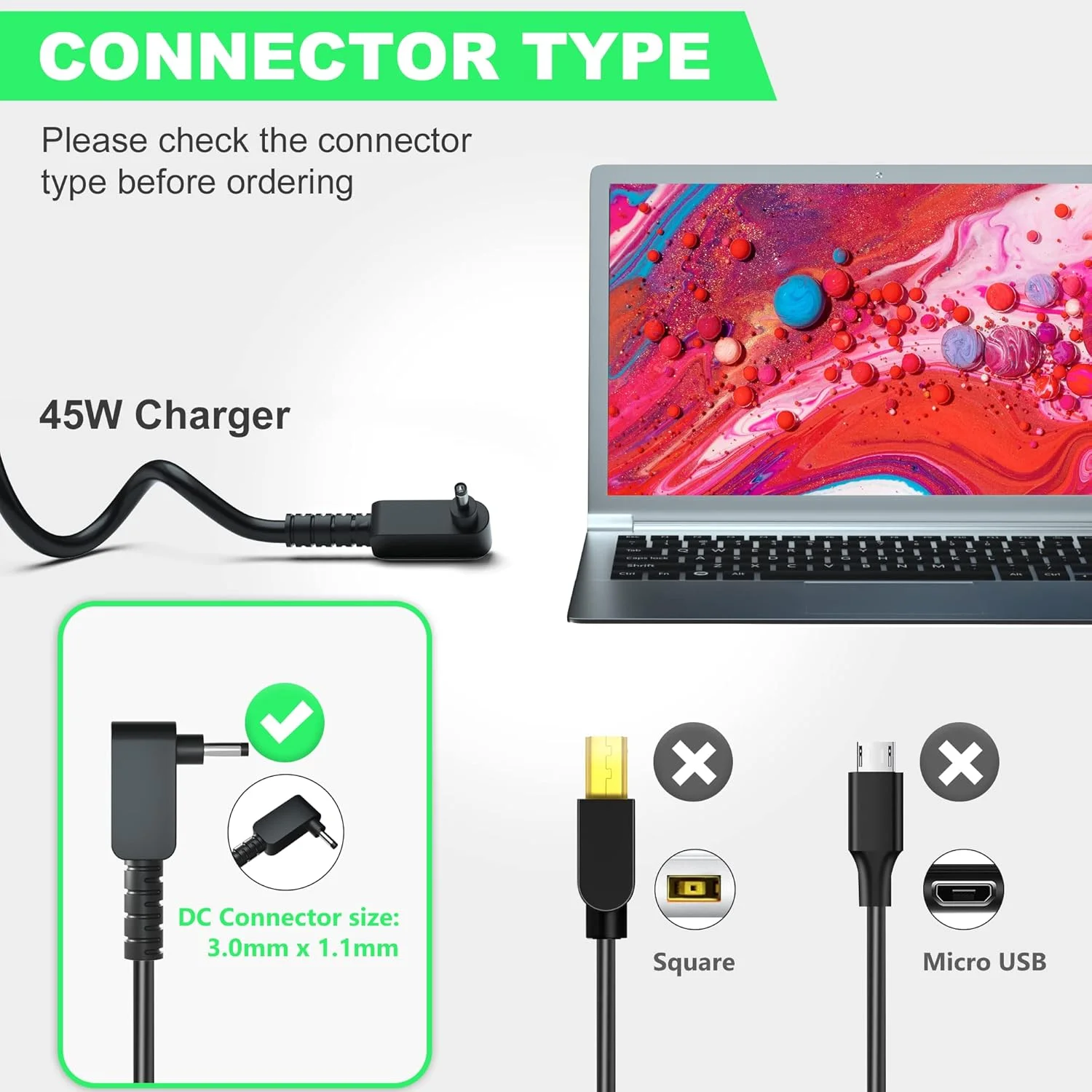 شارژر 45 واتی 19 ولت 2.37 آمپر سازگار با Acer Chromebook - سازگار با لپ تاپ Acer Aspire 5 مدل های A515-46 A515-43 A515-56 A515-43-R19L A515-54 A515-54G A515-55 A517-52 A515-44 به همراه سیم برق شارژر 45 واتی 19 ولت 2.37 آمپر سازگار با Acer Chromebook - سازگار با لپ تاپ Acer Aspire 5 مدل های A515-46 A515-43 A515-56 A515-43-R19L A515-54 A515-54G A515-55 A517-52 A515-44 به همراه سیم برق