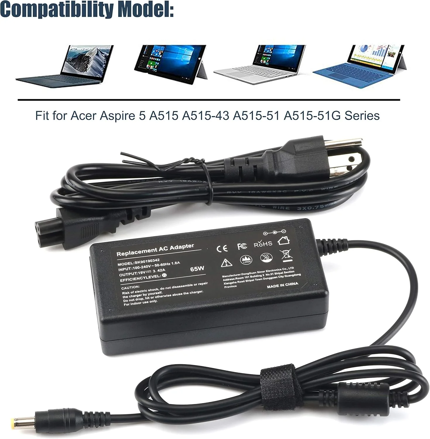 آداپتور 65 واتی / شارژر لپ تاپ / منبع تغذیه برای Acer Aspire 5 A515 A515-43 A515-51 :A515-43-R19L A515-51-58HD A515-51G-84SN A515-51-3509 A515-52-78MD A515-51G-53V6 A515-43-R5RE آداپتور 65 واتی / شارژر لپ تاپ / منبع تغذیه برای Acer Aspire 5 A515 A515-43 A515-51 :A515-43-R19L A515-51-58HD A515-51G-84SN A515-51-3509 A515-52-78MD A515-51G-53V6 A515-43-R5RE