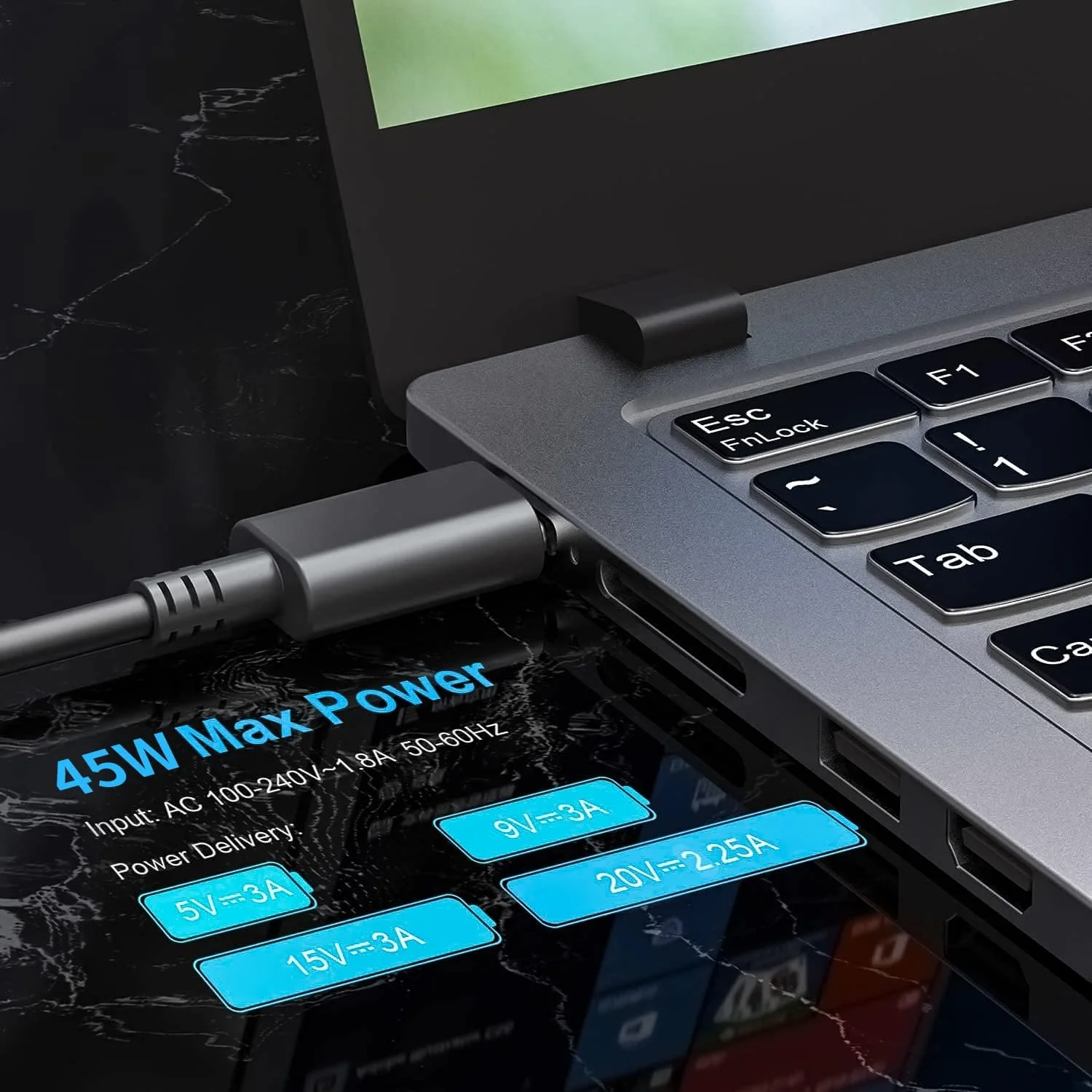 شارژر 45 واتی USB-C جایگزین برای کروم‌بوک، سازگار با HP Chromebook X360 سری 14