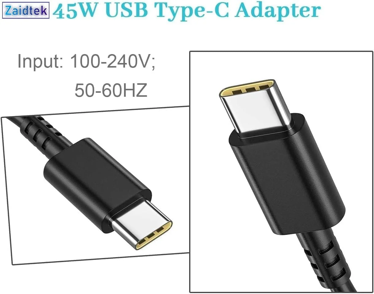 شارژر لپ‌تاپ 45 واتی USB C سازگار با Acer Chromebook Plus Spin CP CB Gateway 311 315 314 317 514 515 R752T A18-045N1A CB5-312T N18Q6 N19Q3 N19Q10 N20Q10 N21Q9 کابل برق Type C
