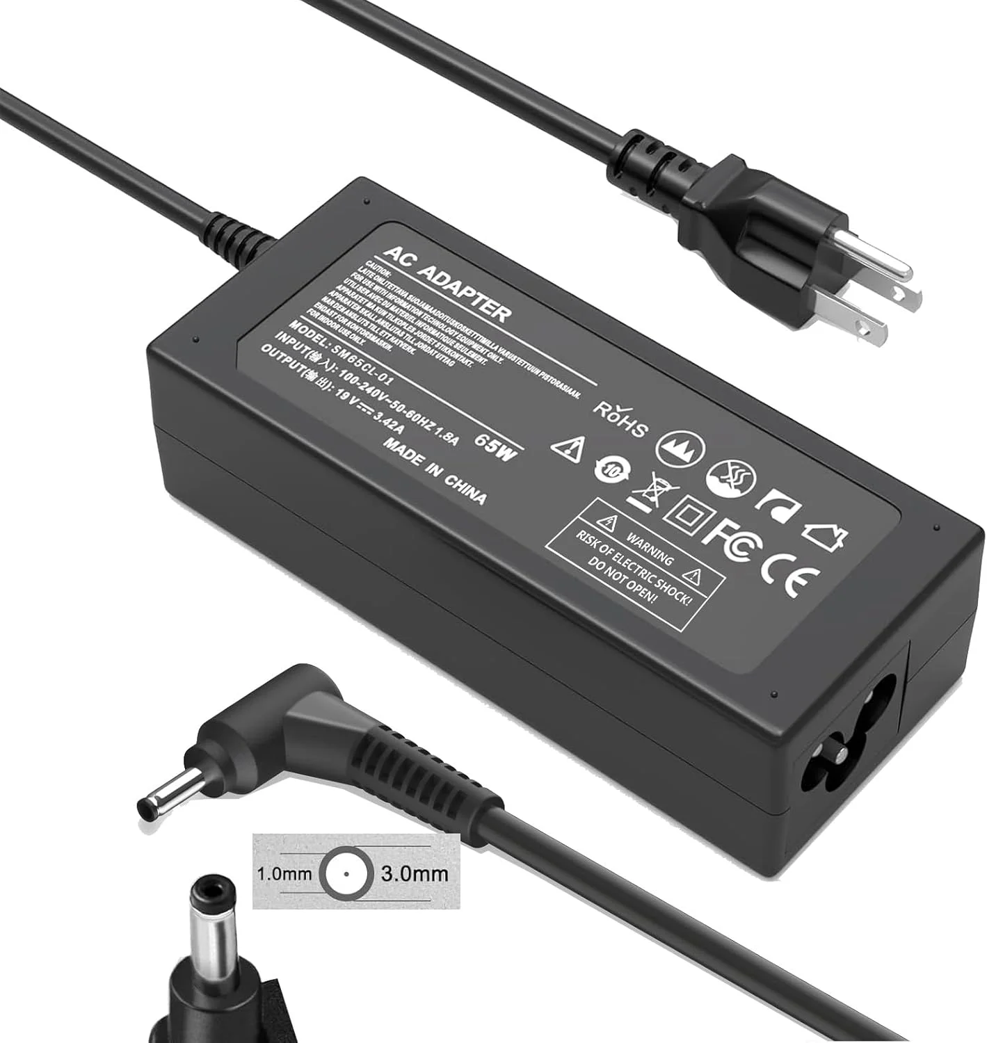 شارژر لپ تاپ 19 ولت سازگار با Acer Chromebook 11 13 14 15 R11 CB3 CB5 C740 C720 C720p C738T، آداپتور برق 65 واتی (اتصال کوچک با فیلتر EMI)