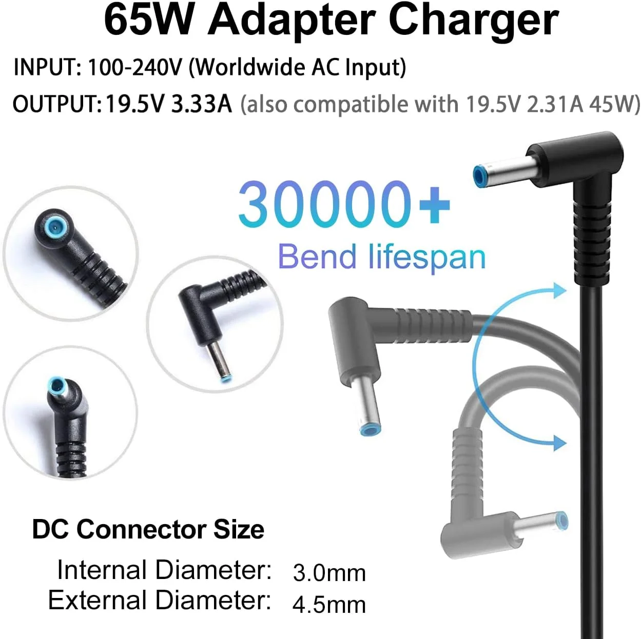 شارژر لپ تاپ 65 واتی سازگار با HP Pavilion x360 14 15 17, Envy 13 15 X360, Elitebook 840 G5, ProBook Chromebook Stream Series, Spectre 710412-001 19.5V 3.33A شارژر لپ تاپ 65 واتی سازگار با HP Pavilion x360 14 15 17, Envy 13 15 X360, Elitebook 840 G5, ProBook Chromebook Stream Series, Spectre 710412-001 19.5V 3.33A