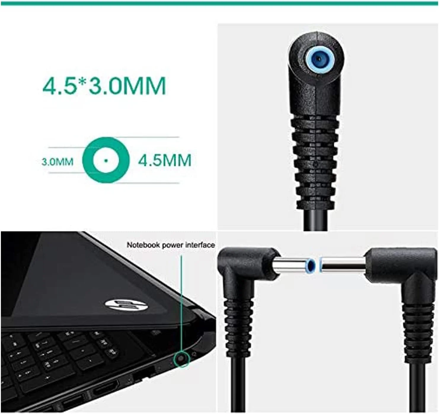 شارژر جایگزین لپ تاپ برای کامپیوترهای لپ تاپ اچ پی 45 وات با نوک آبی هوشمند