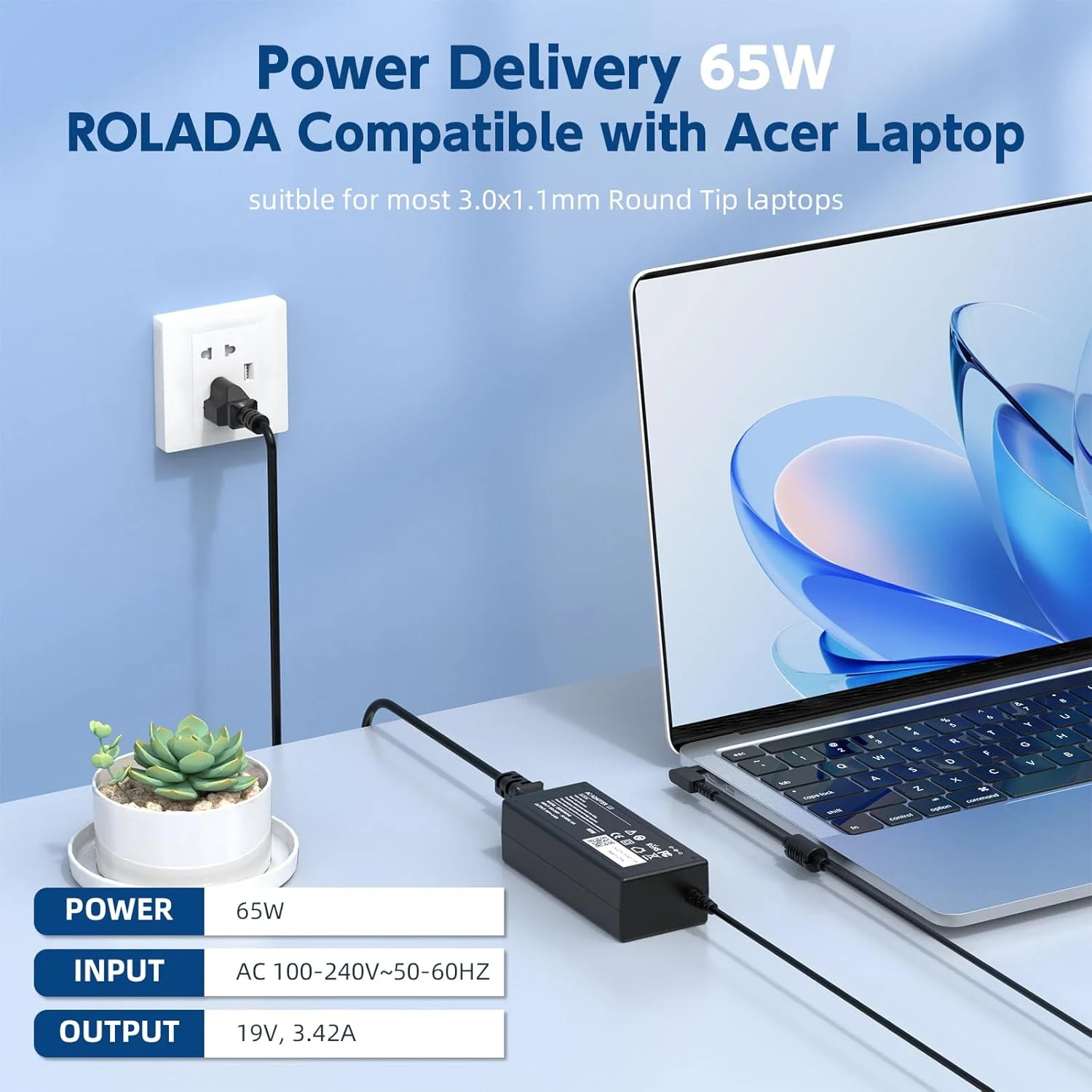 شارژر 65 واتی لپتاپ سازگار با Acer Chromebook 11 13 14 15 R11 CB3 CB5 C740 C720 C738T C731 N15Q8 N15Q9 N15Q10 و Aspire 1 3 5 به همراه کابل برق شارژر 65 واتی لپتاپ سازگار با Acer Chromebook 11 13 14 15 R11 CB3 CB5 C740 C720 C738T C731 N15Q8 N15Q9 N15Q10 و Aspire 1 3 5 به همراه کابل برق