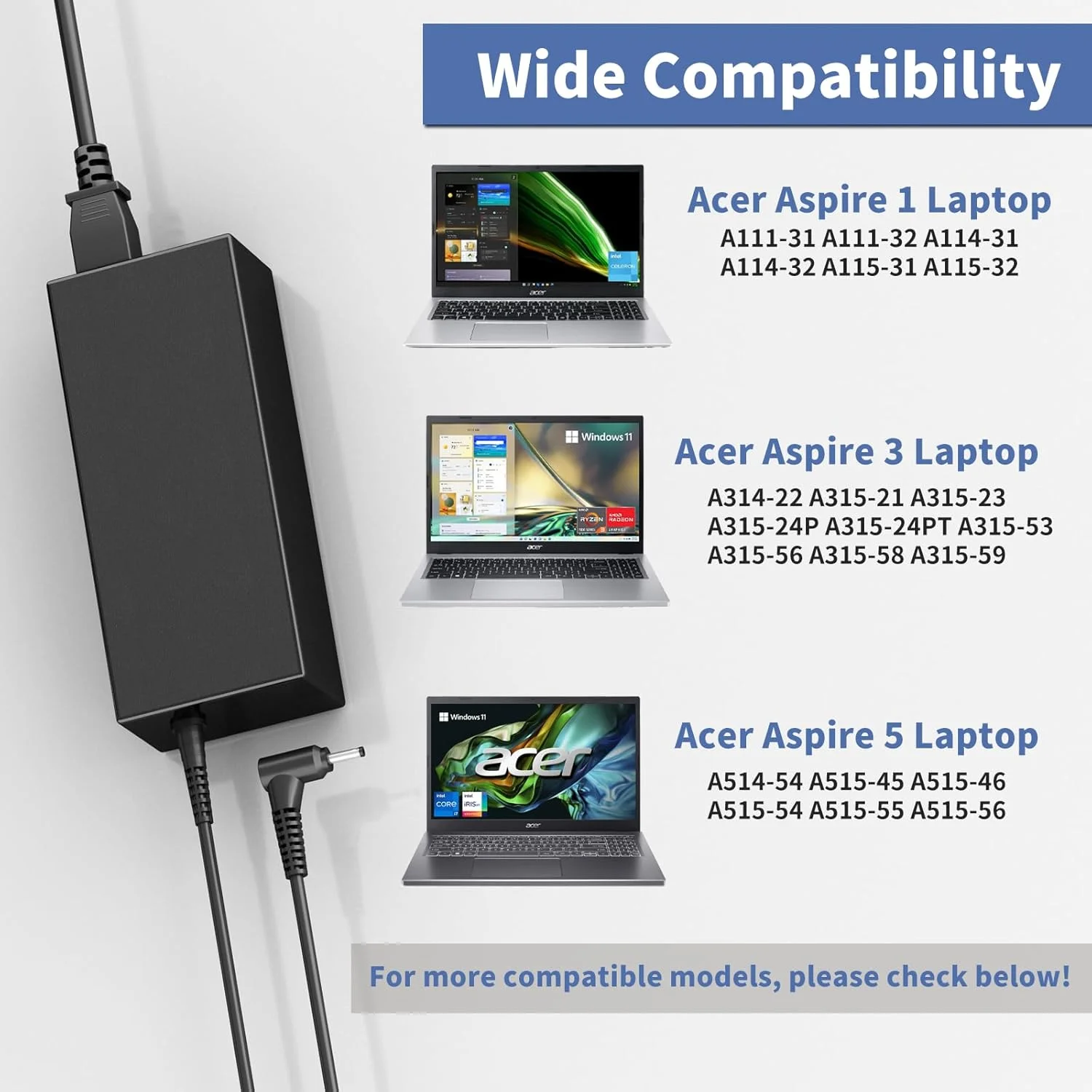 شارژر لپ تاپ 65 واتی برای Acer Aspire 5 3 1 - آداپتور AC برای لپ تاپ های باریک Acer Aspire 1 3 5 مدل های A515-44 A515-46 A515-54 A515-55 A515-56 A315-24P A315-24PT A115-32 شارژر لپ تاپ 65 واتی برای Acer Aspire 5 3 1 - آداپتور AC برای لپ تاپ های باریک Acer Aspire 1 3 5 مدل های A515-44 A515-46 A515-54 A515-55 A515-56 A315-24P A315-24PT A115-32