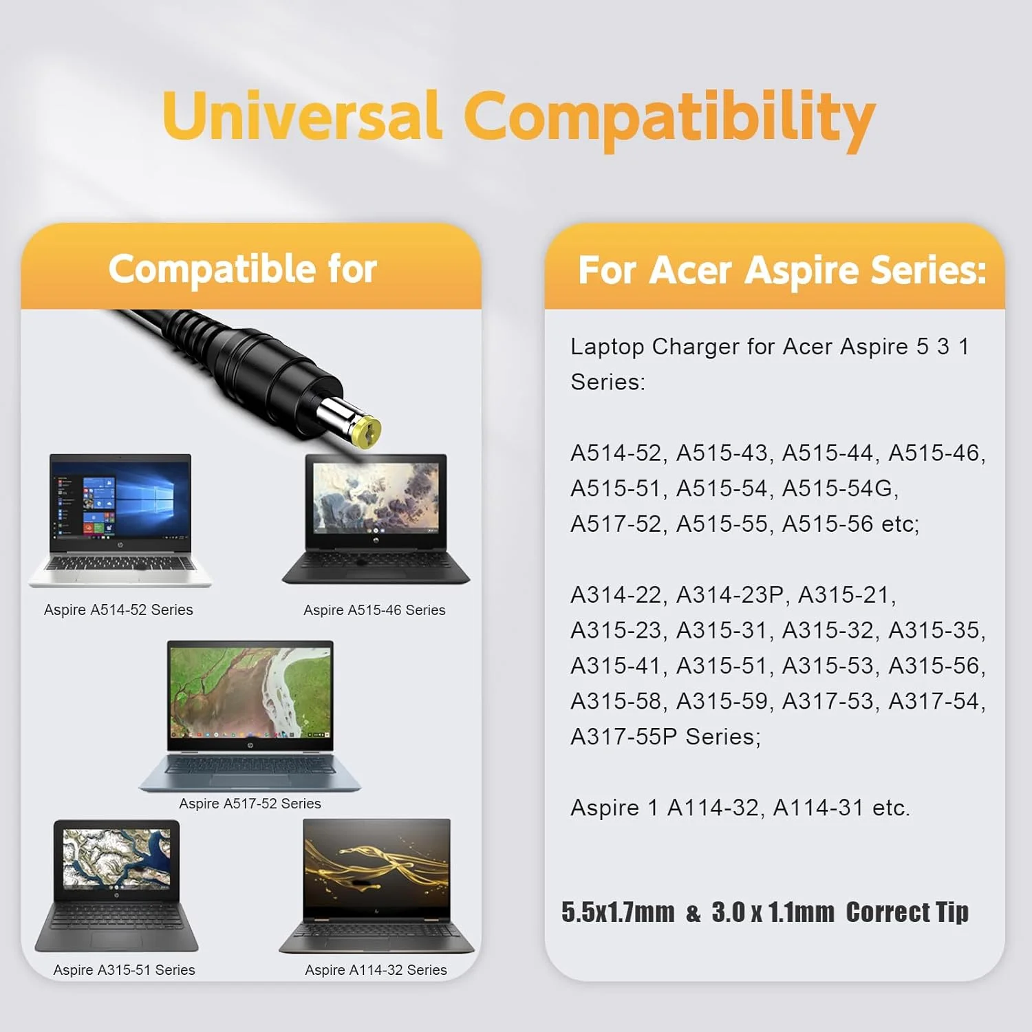 شارژر لپ تاپ 65 واتی سازگار با سری Acer Aspire؛ Aspire 5 3 1، Aspire E1 E3 E5 ES1 V3 V5 R11 R3 R7 S3؛ A515-46، A515-54، A515-55، A515-56، A514-52، A315-32، A115-31، A115-32 منبع تغذیه شارژر لپ تاپ 65 واتی سازگار با سری Acer Aspire؛ Aspire 5 3 1، Aspire E1 E3 E5 ES1 V3 V5 R11 R3 R7 S3؛ A515-46، A515-54، A515-55، A515-56، A514-52، A315-32، A115-31، A115-32 منبع تغذیه