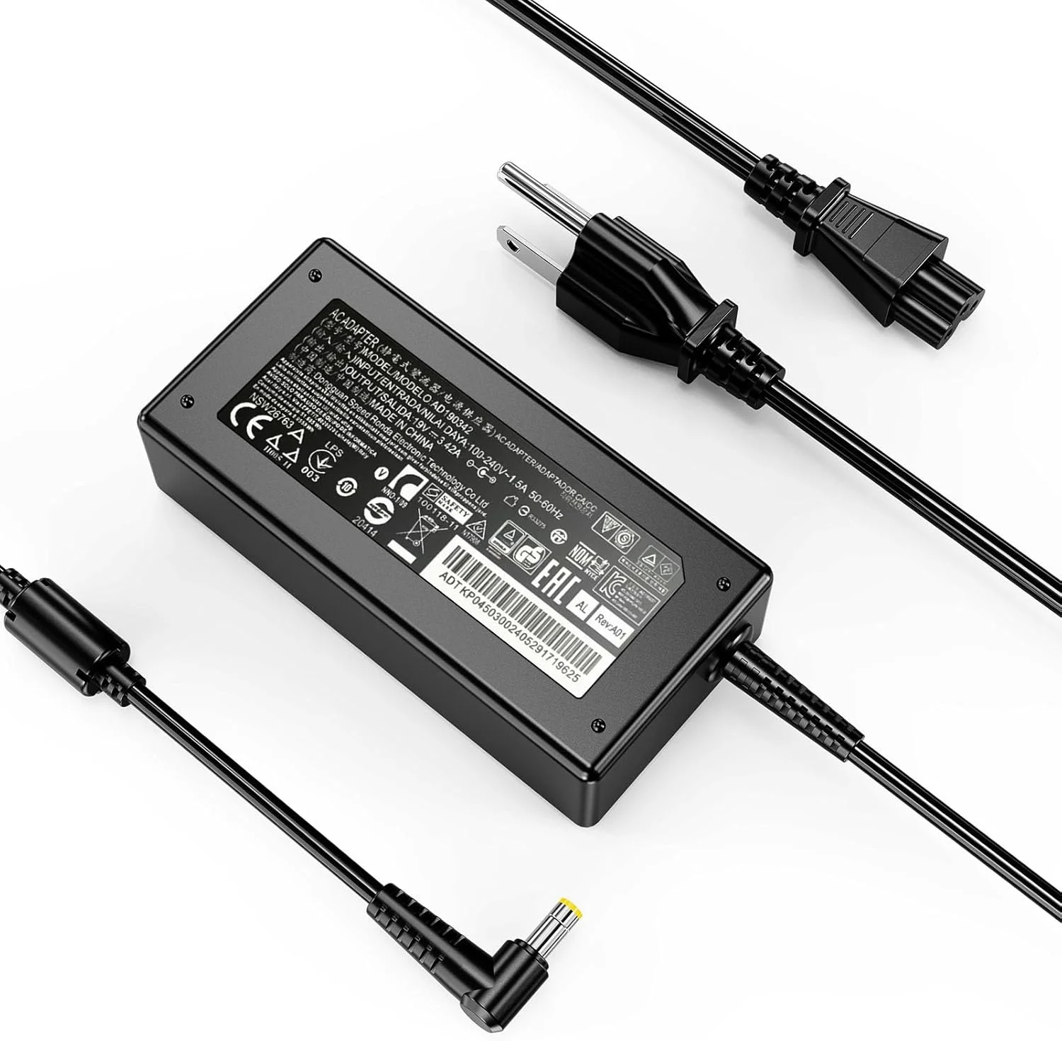 شارژر لپ تاپ 65 واتی مدل N19C3 N19C1 N16Q2 N17Q4 N15W5 N15W4 N20Q1 E5 ES1 E15 مناسب برای Acer Aspire A515-43-R19L E5-575-33BM A315-21 A515-51 E5-575 PA-1650-86 به همراه کابل برق