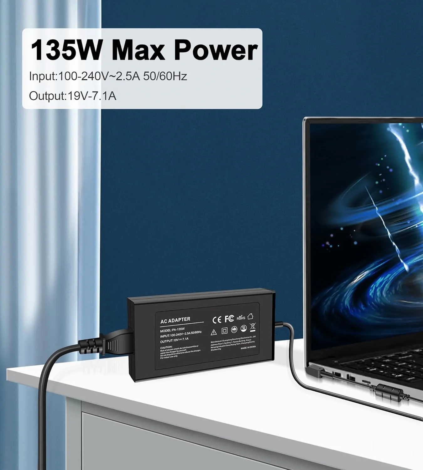 شارژر 135 واتی برای ایسر نیترو 5 7 مدل‌های N18C3 N18C4 AN515-51 AN515-52 AN515-53 AN515-54 AN517-51، آداپتور برق جایگزین ADP-135KB T ADP-135NB B برای لپ‌تاپ