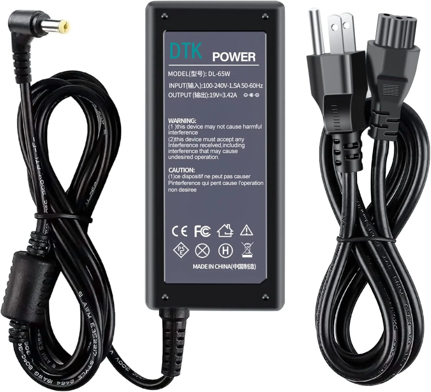 آداپتور برق 65 واتی DTK 19V 3.42A برای لپ تاپ ایسر، شارژر کامپیوتر نوت بوک، منبع تغذیه، اندازه نوک اتصال: 5.5 x 1.7mm (مناسب 3.0x1.1mm نیست)