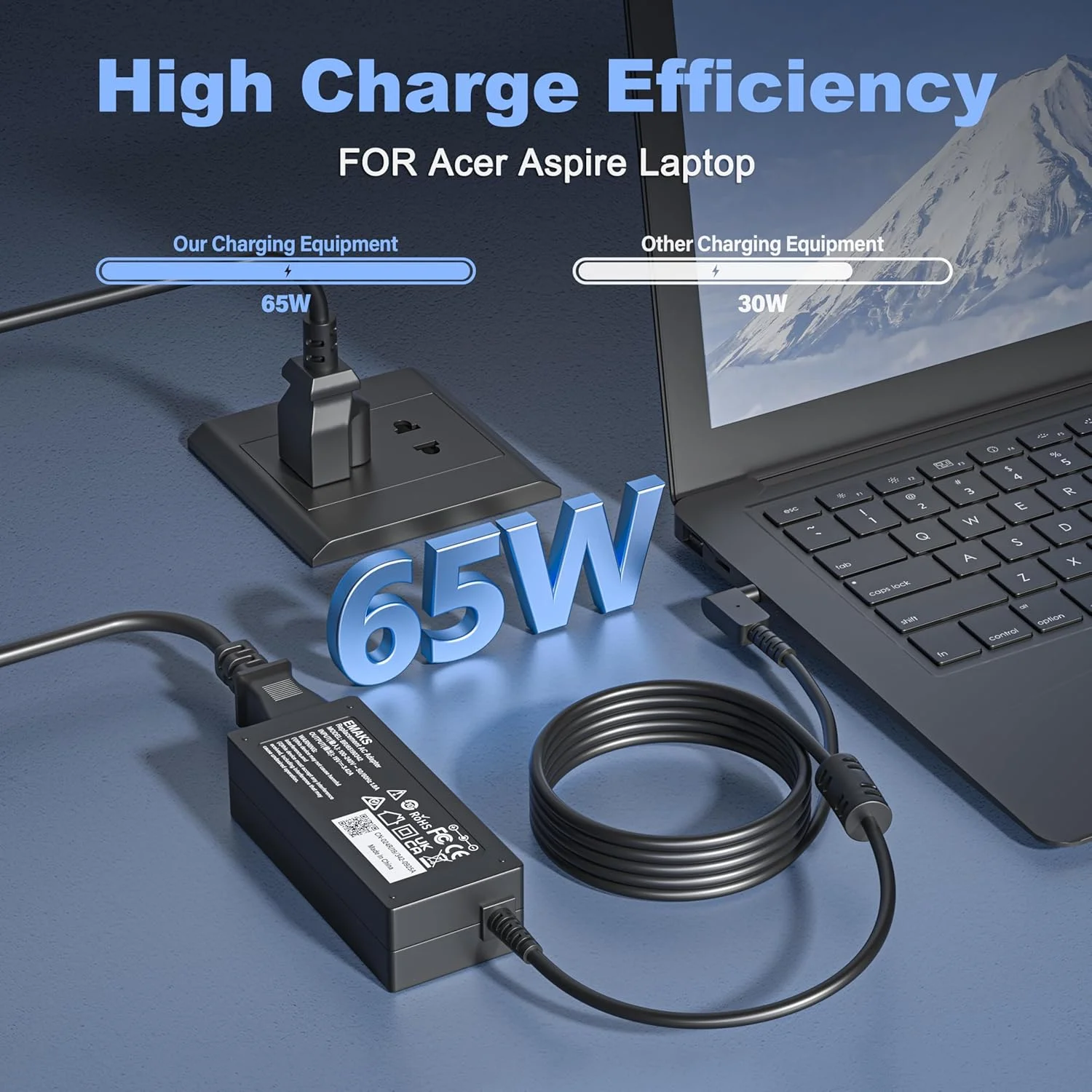 شارژر 65 واتی لپ تاپ برای Acer Aspire 1 3 5 A515-44 A515-45 A515-46 A515-54 A515-54G A515-55 A515-56 A514-54;A315-24P A315-24PT A315-58 A315-59 A315-23 A314-23P 15 AG15-31P:A515-54G-54QQ A315-24P-R7VH
