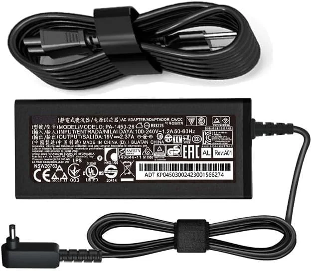 شارژر 45 واتی AC مدل N20C5 N23C3 N20C4 N19H2 با خروجی 19 ولت 2.37 آمپر، مناسب برای لپ‌تاپ‌های Acer 5 15 A515-45-R74Z A515-46 A515-56 و Acer Aspire 3 15 A315-23 A315-24P A515-56، سازگار با آداپتورهای ADP-45FE F PA-1450-26 A13-045N2A AK.045AP.075