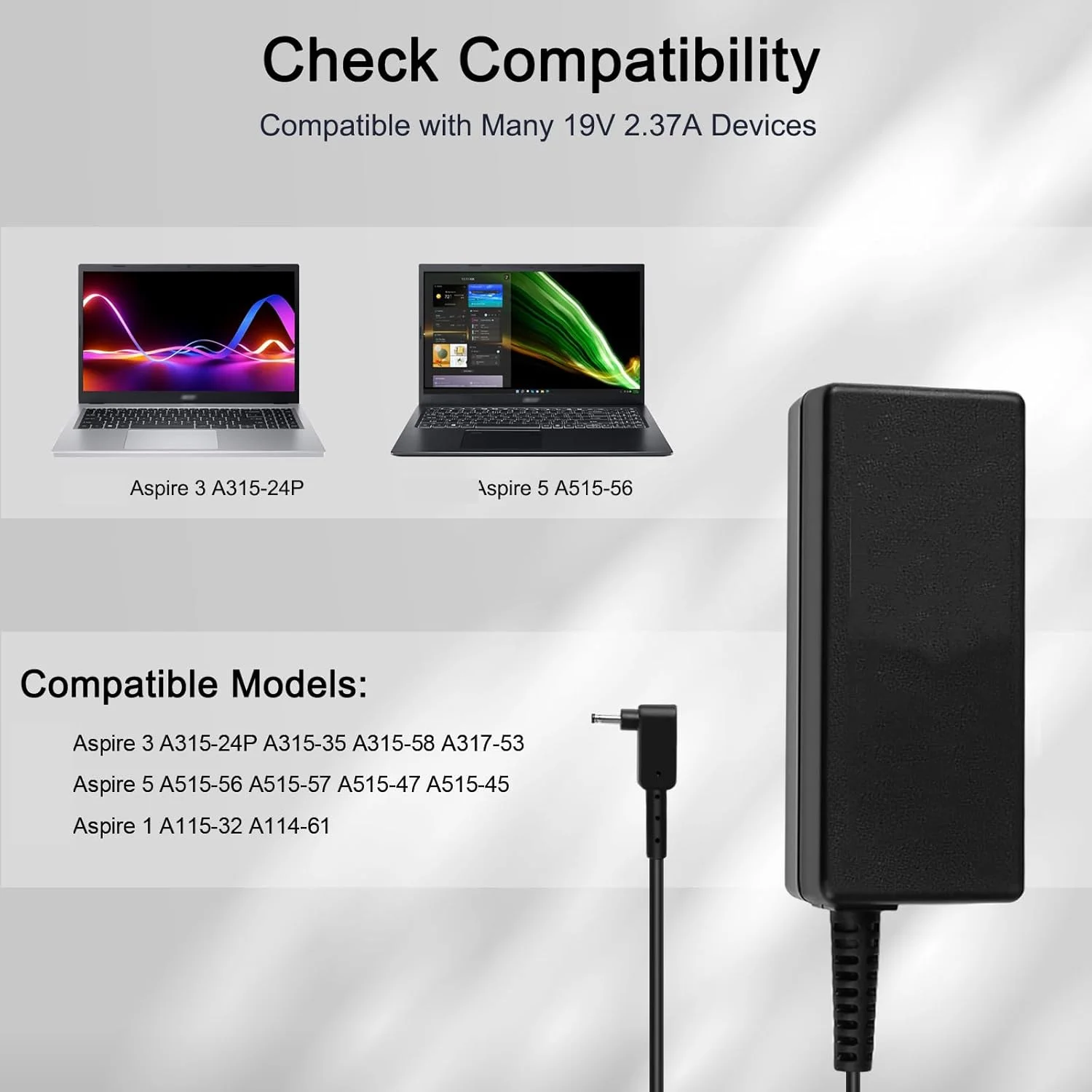 منبع تغذیه 45 واتی سازگار با لپتاپهای Acer Aspire سری A315-23, A315-24P, A315-35, A317-53, A317-54, A317-55P, A115-32, A314-22, A314-23P, A514-55, A515-45, A517-52, A314-36P و شارژر سری Aspire 1, 3, 5 با اندازه کانکتور 3.0 * 1.0 میلیمتر منبع تغذیه 45 واتی سازگار با لپتاپهای Acer Aspire سری A315-23, A315-24P, A315-35, A317-53, A317-54, A317-55P, A115-32, A314-22, A314-23P, A514-55, A515-45, A517-52, A314-36P و شارژر سری Aspire 1, 3, 5 با اندازه کانکتور 3.0 * 1.0 میلیمتر