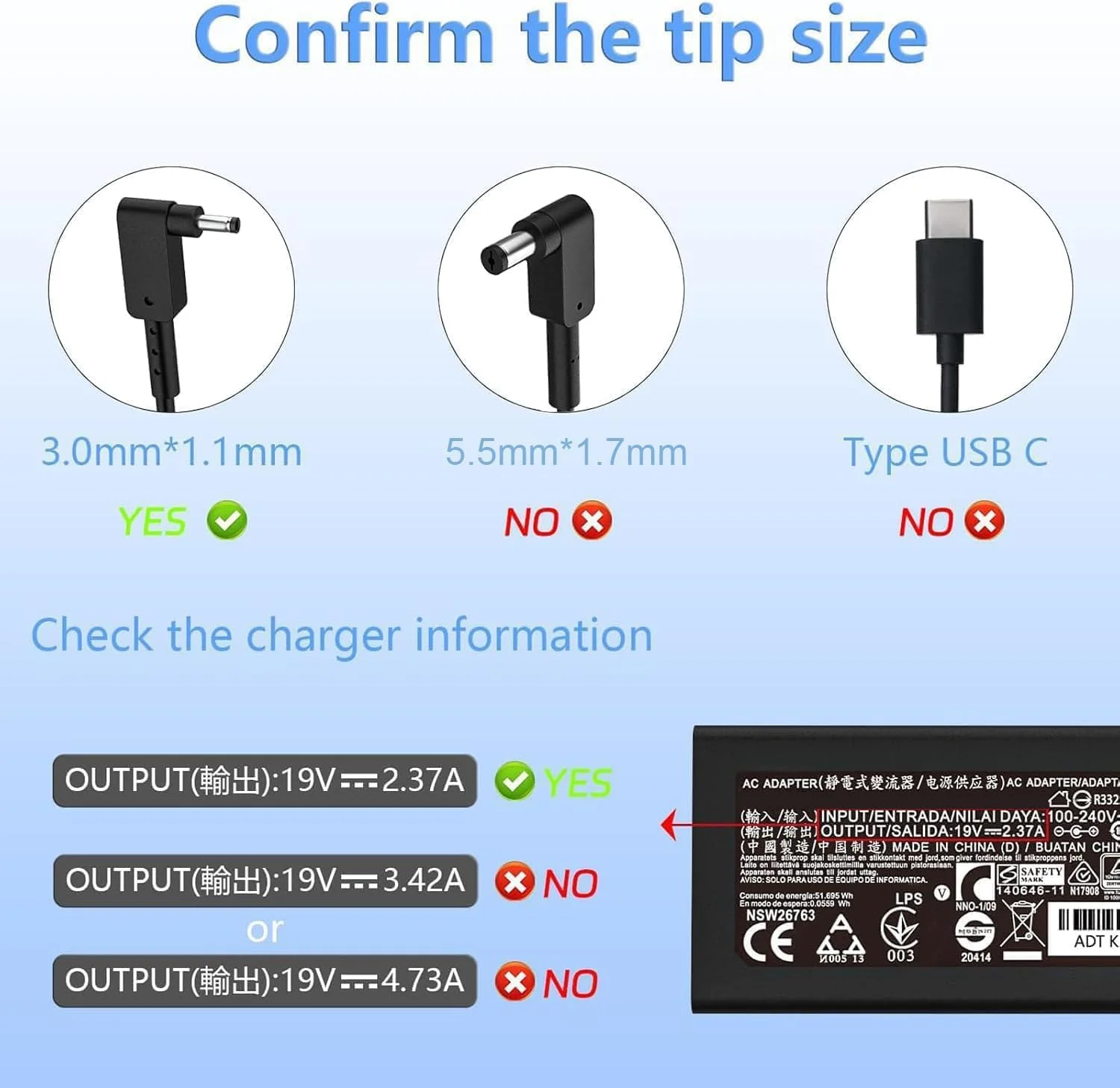 شارژر 45 واتی سوزنی کوچک 3.0*1.1 میلی‌متری سازگار با لپ‌تاپ‌های Acer مدل‌های A315-24P-R7VH، A515-45-R74Z، A515-46، A315-23، A315-24P، A515-56، ADP-45FE F PA-1450-26 A13-045N2A