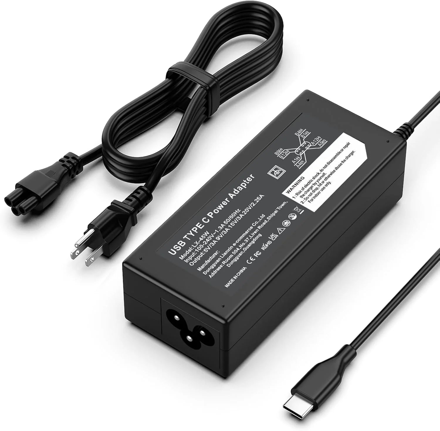 شارژر لپ‌تاپ 45 واتی USB C سازگار با HP Chromebook X360 14 14-ca051wm 14-ca091wm 14-ca0061dx 14a-nf0099nr 14a-na0226nr آداپتور برق Type C