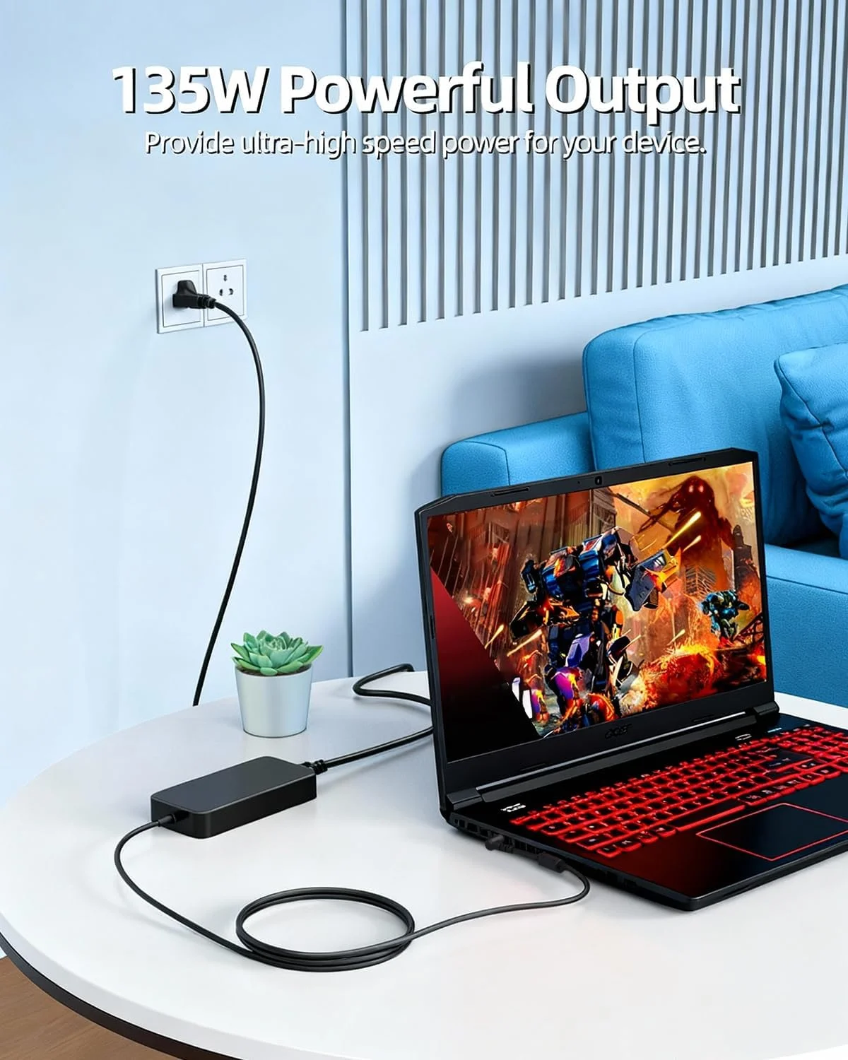 شارژر سریع ۱۳۵ واتی مناسب برای لپ تاپ گیمینگ ایسر نیترو ۵ - (مناسب برای Acer Nitro 5 AN515-54 515-55 515-53 517-51 515-57 515-56 515-52 515-44 515-45 515-41 515-43 515-31 N17C1 N18C4 N18C3) آداپتور AC