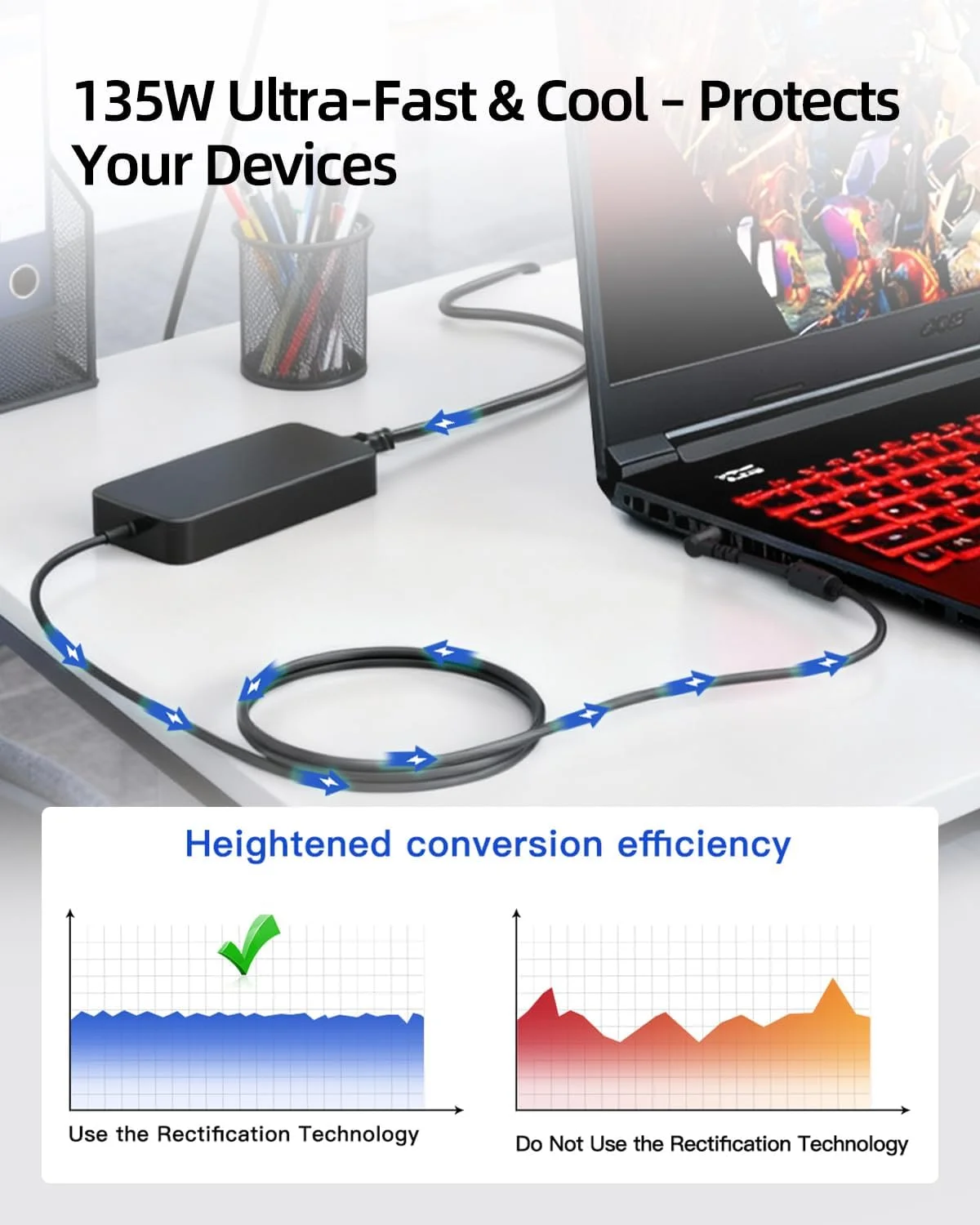 شارژر سریع ۱۳۵ واتی مناسب برای لپ تاپ گیمینگ ایسر نیترو ۵ - (مناسب برای Acer Nitro 5 AN515-54 515-55 515-53 517-51 515-57 515-56 515-52 515-44 515-45 515-41 515-43 515-31 N17C1 N18C4 N18C3) آداپتور AC