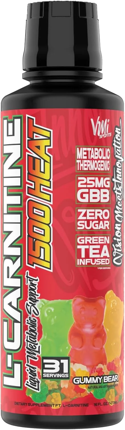 ال-کارنیتین 1500 Heat مایع VMI Sports | 1500 میلی گرم کارنیتین | فرمول جذب حداکثری | طعم عالی برای آقایان و بانوان | 31 سروینگ (پاستیل خرسی)