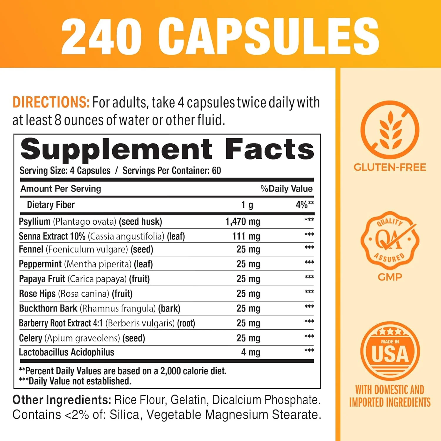 پاک کننده روده ویتامین ورلد - 240 کپسول، سم زدایی روده با پوسته اسفرزه، سنا، پروبیوتیک ها، فیبر غذایی و مخلوط گیاهی - پشتیبانی از رفع یبوست، سلامت دستگاه گوارش و نظم، بدون گلوتن