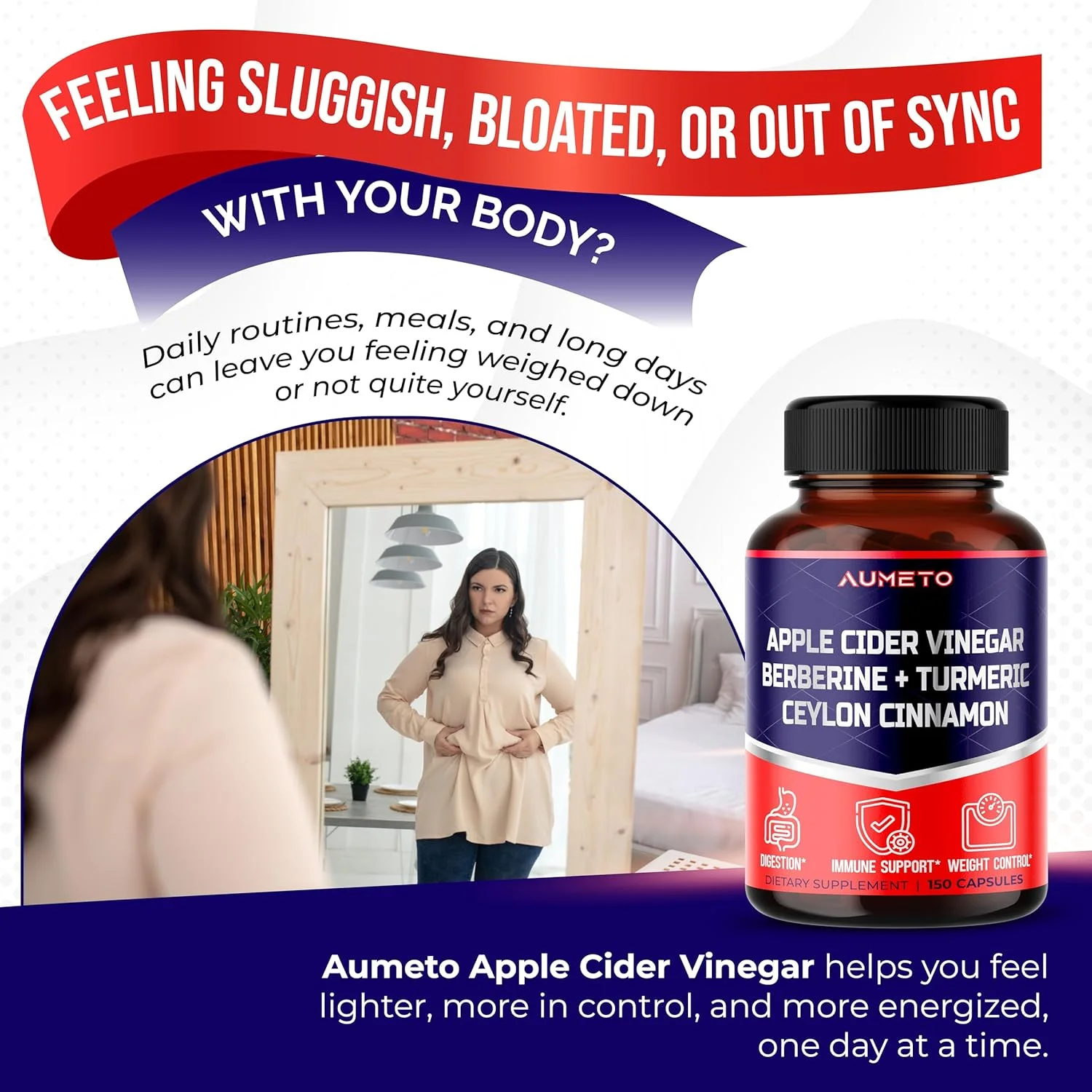 مکمل سرکه سیب، بربرین، دارچین سیلان و زردچوبه همه در یک برای هضم مطلوب، ایمنی و مدیریت وزن (150 عدد)