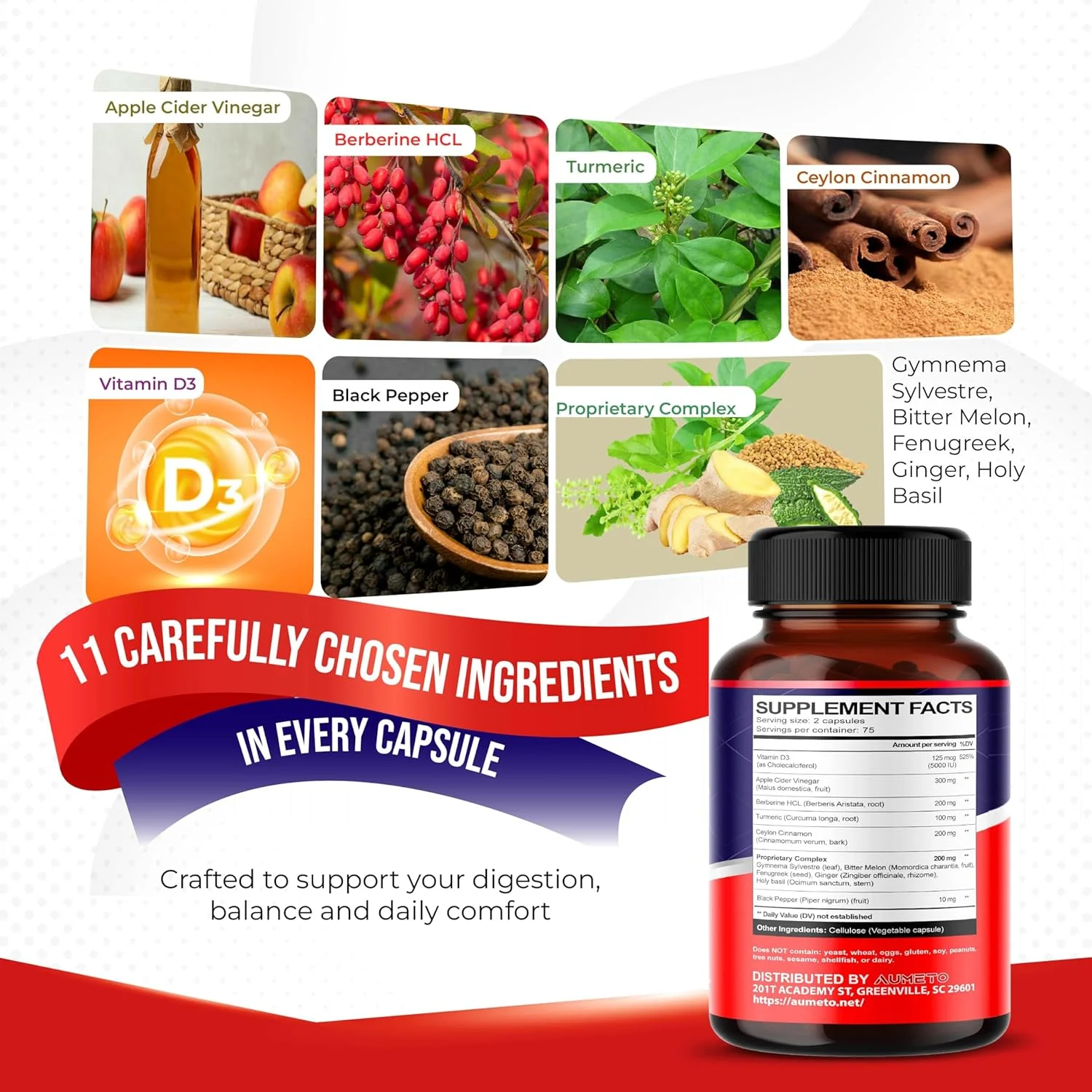 مکمل سرکه سیب، بربرین، دارچین سیلان و زردچوبه همه در یک برای هضم مطلوب، ایمنی و مدیریت وزن (150 عدد)