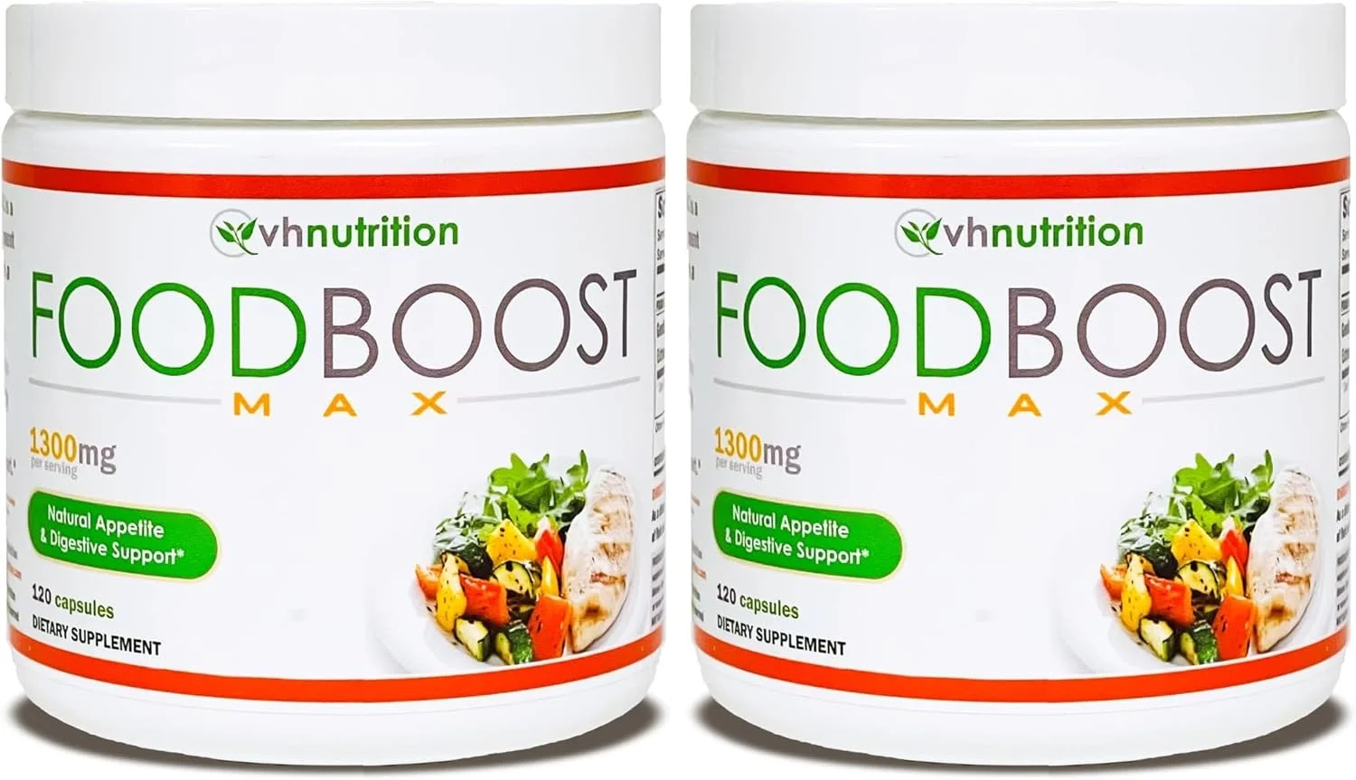 وی اچ نوتریشن | FoodBoost MAX | محرک اشتها 1300 میلی گرمی* قرص های افزایش وزن* برای مردان و زنان | فرموله شده با گیاه ژنتیان، زردچوبه، رازیانه | 120 کپسول (بسته 2 عددی)