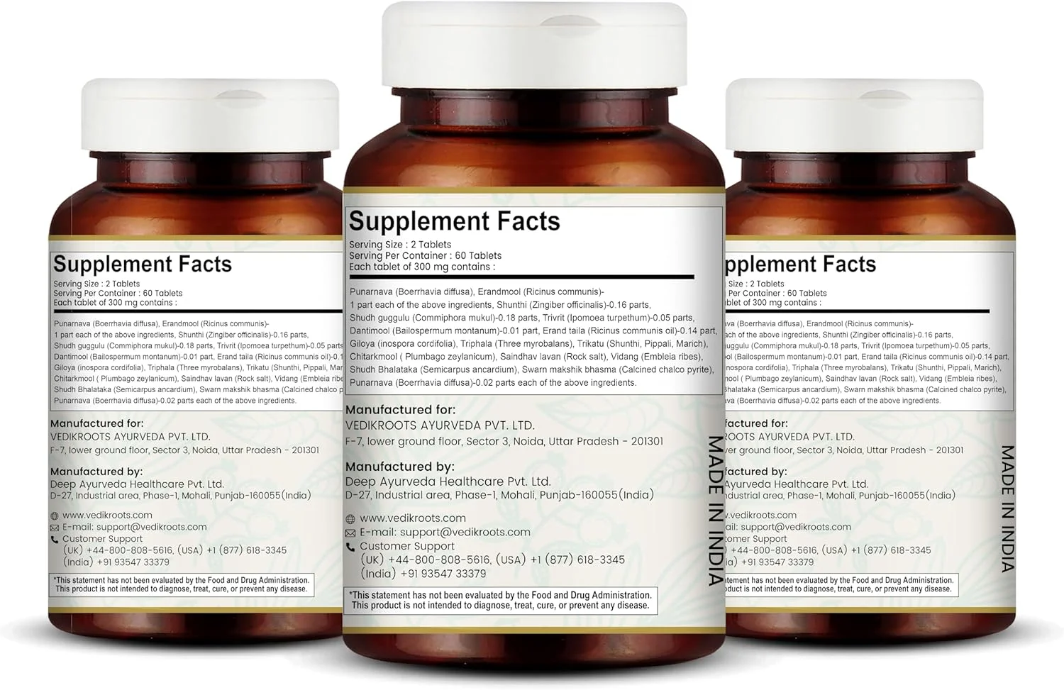 قرص های پونارناوادی گوگل Vedikroots - پشتیبانی از سلامت کلیه و کبد | تقویت تعادل مایعات و تندرستی عمومی | مکمل گیاهی آیورودا | 180 عدد